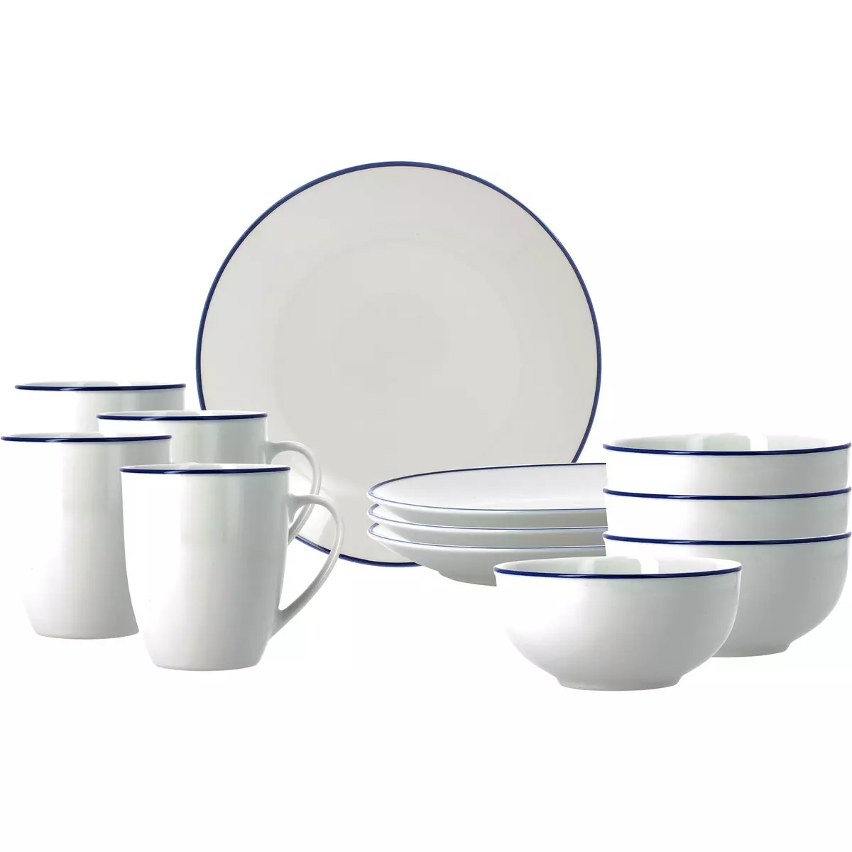 Service de table en porcelaine - 12 pièces - Filet bleu