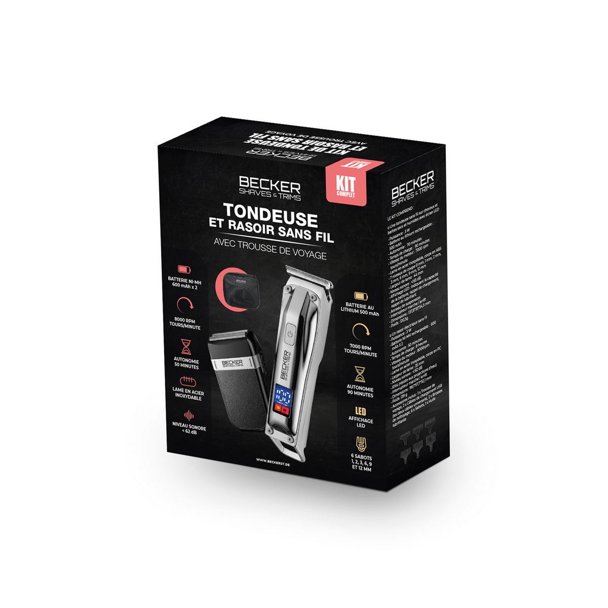 BECKER SHAVES & TRIMS Kit tondeuse er rasoir sans fil SHAVES LAB - Chrome