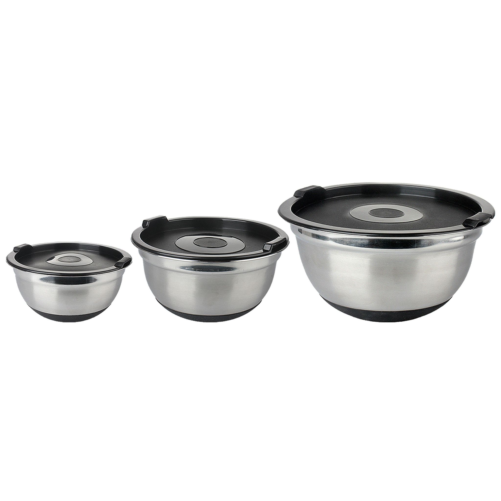 3 Saladiers inox 18/20/24 cm - Fond antidérapant + couvercle