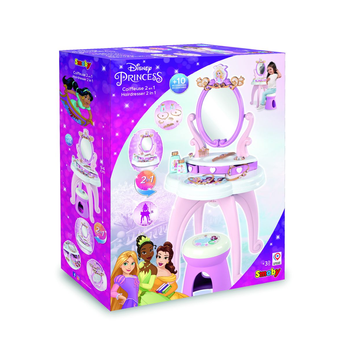 SMOBY Jeu de coiffure Smoby Coiffeuse Disney Princess 2 en 1 avec tabouret