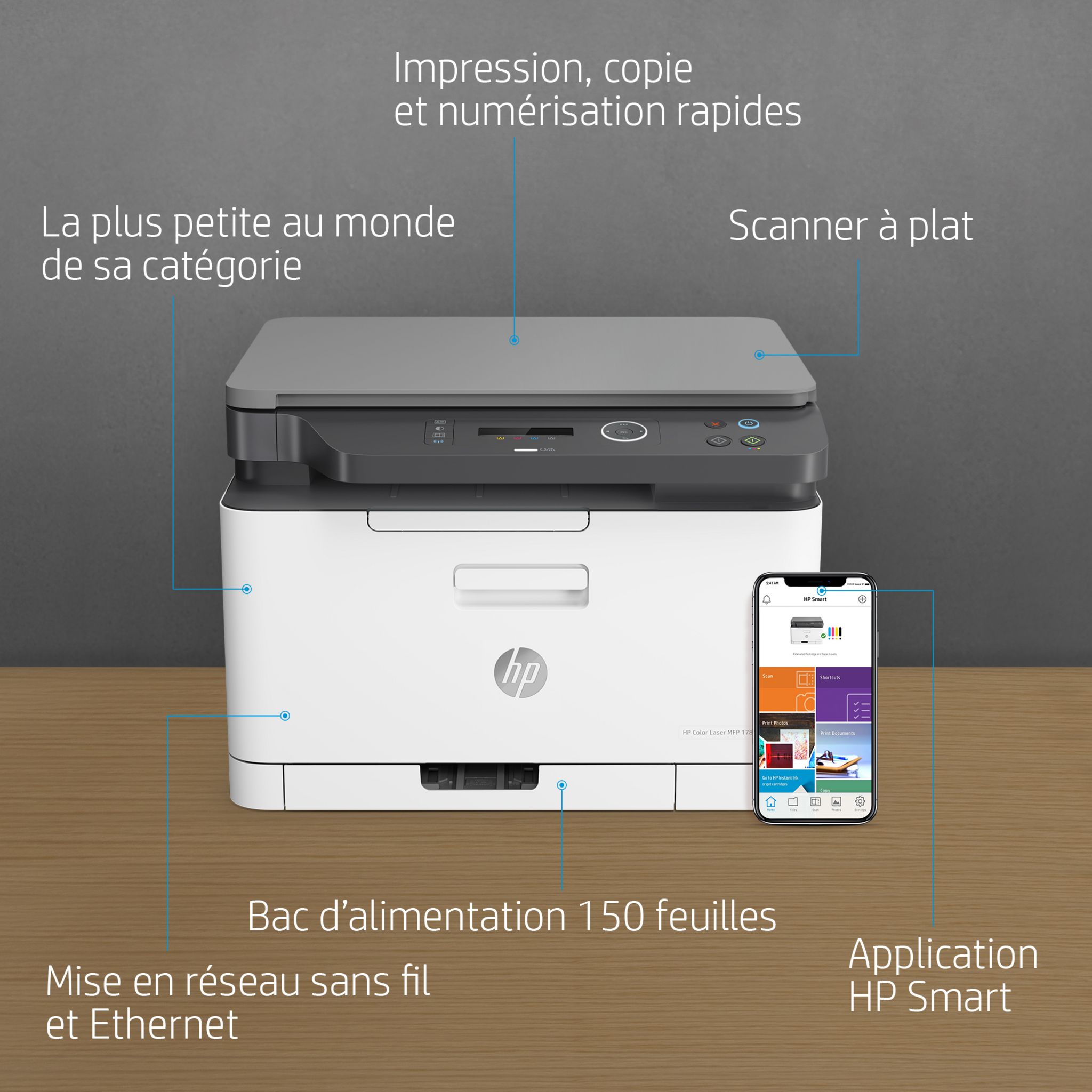 Voir la diapositive 2 : HP Imprimante COLOR LASER MFP 178NW