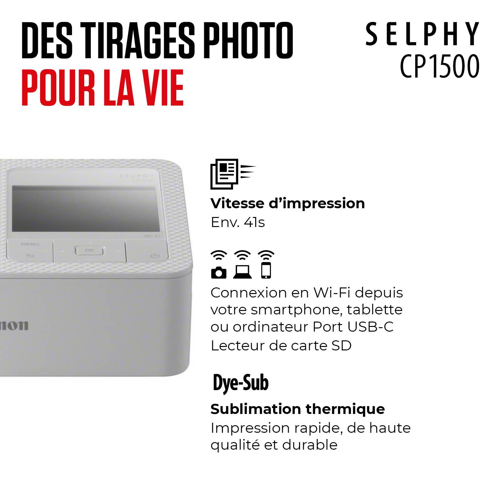 Voir la diapositive 2 : CANON Imprimante photo portable SELPHY CP1500 - Blanche