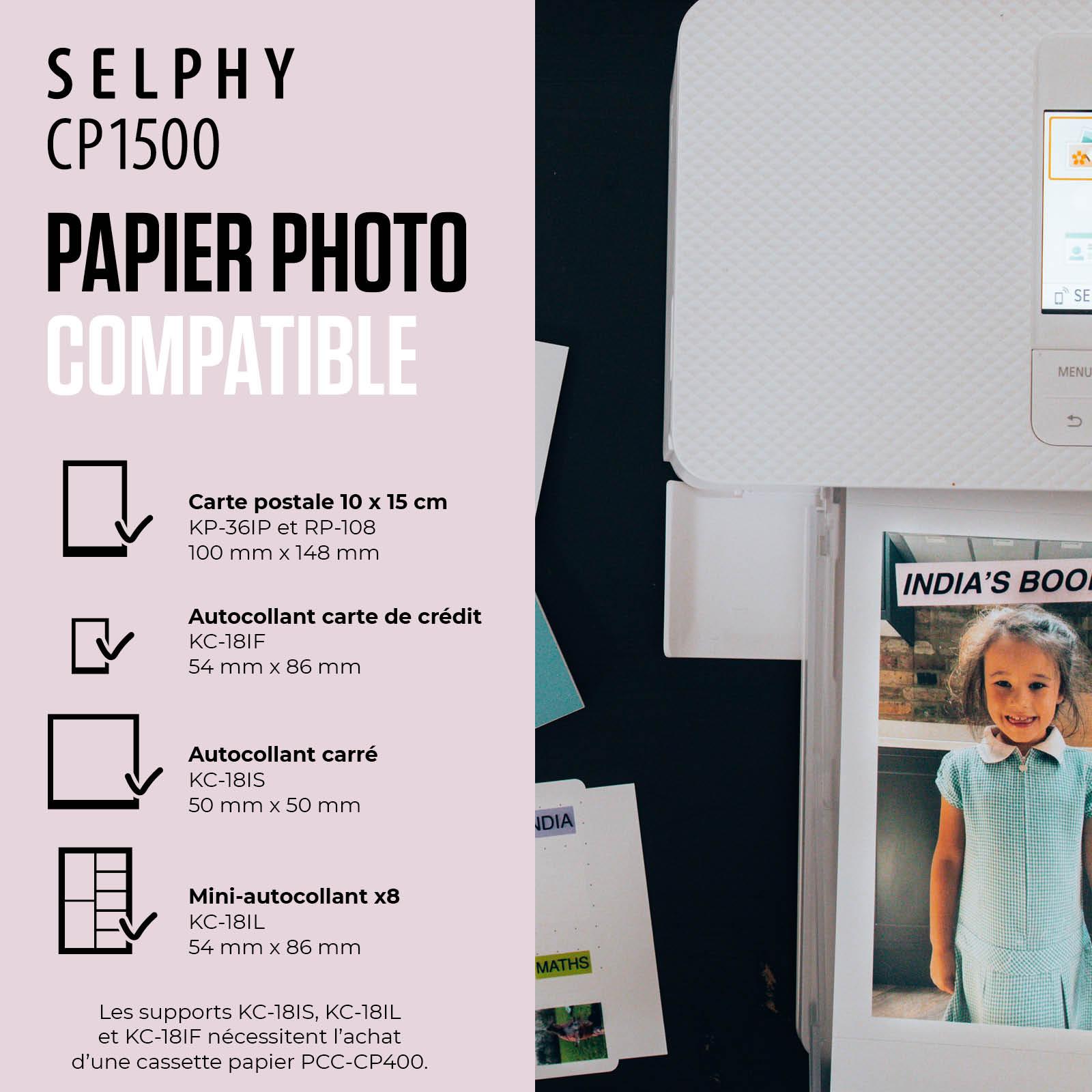 Voir la diapositive 4 : CANON Imprimante photo portable SELPHY CP1500 - Blanche