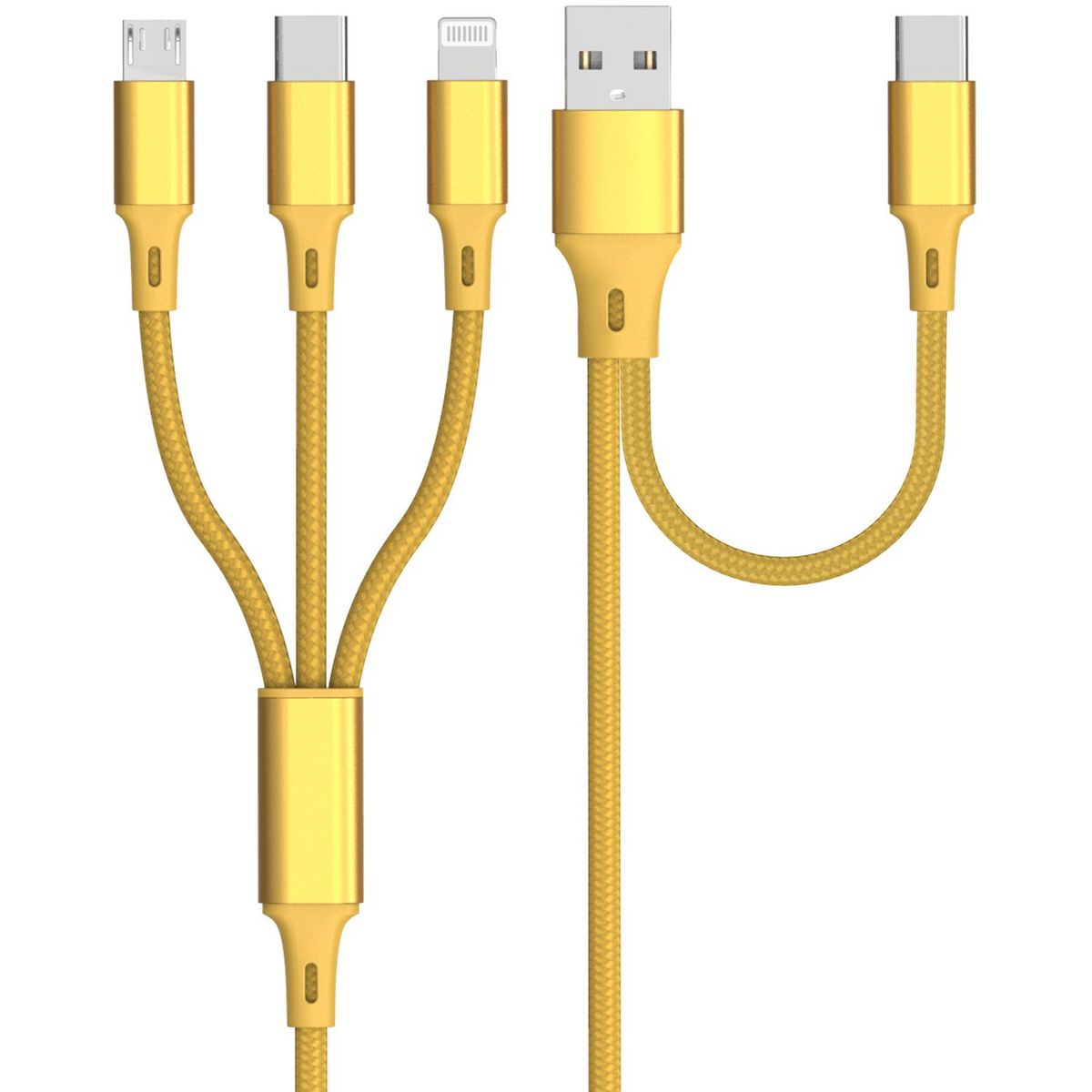 QILIVE Câble de charge Lightning / Micro/USB / USB C - Jaune