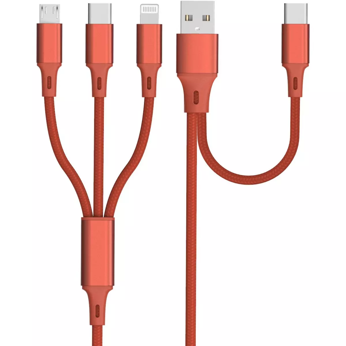 QILIVE Câble de charge Lightning / Micro/USB / USB C - Rouge