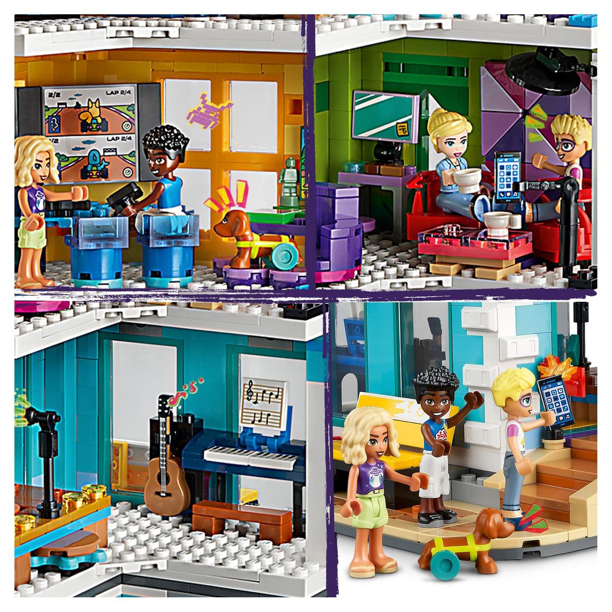 LEGO Friends 41748 - Le Centre Collectif de Heartlake City, Jouet Modulaire avec Studios d'Art et d'Enregistrement, Salle de Jeux, Pickle le Chien et Plus