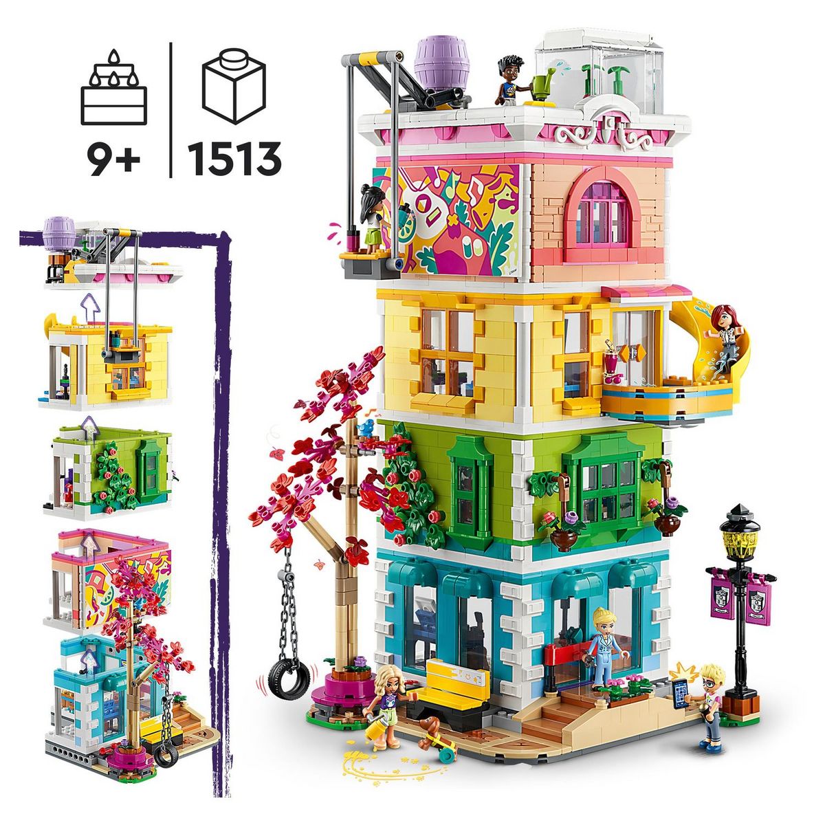 LEGO Friends 41748 - Le Centre Collectif de Heartlake City, Jouet Modulaire avec Studios d'Art et d'Enregistrement, Salle de Jeux, Pickle le Chien et Plus