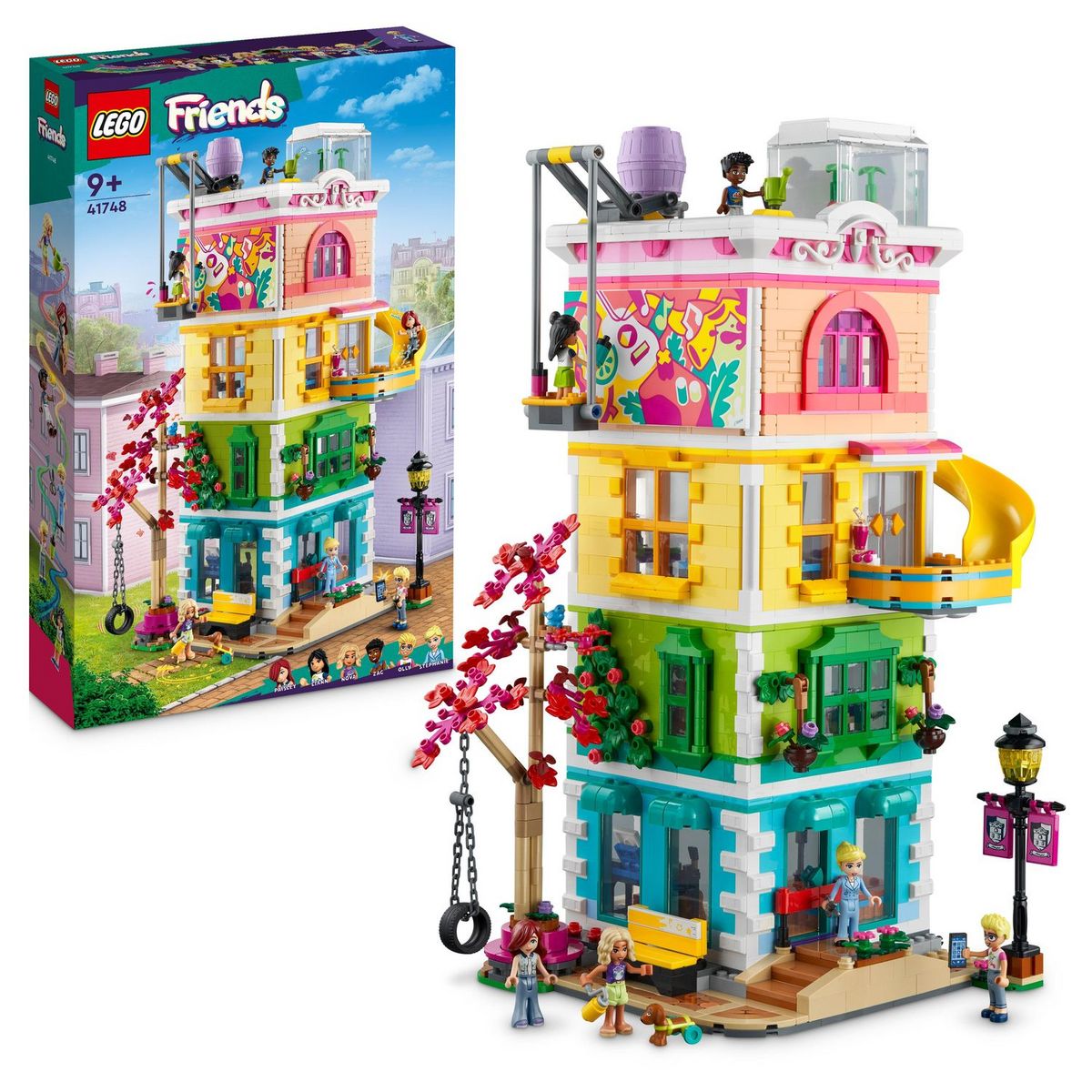 LEGO Friends 41748 - Le Centre Collectif de Heartlake City, Jouet Modulaire avec Studios d'Art et d'Enregistrement, Salle de Jeux, Pickle le Chien et Plus