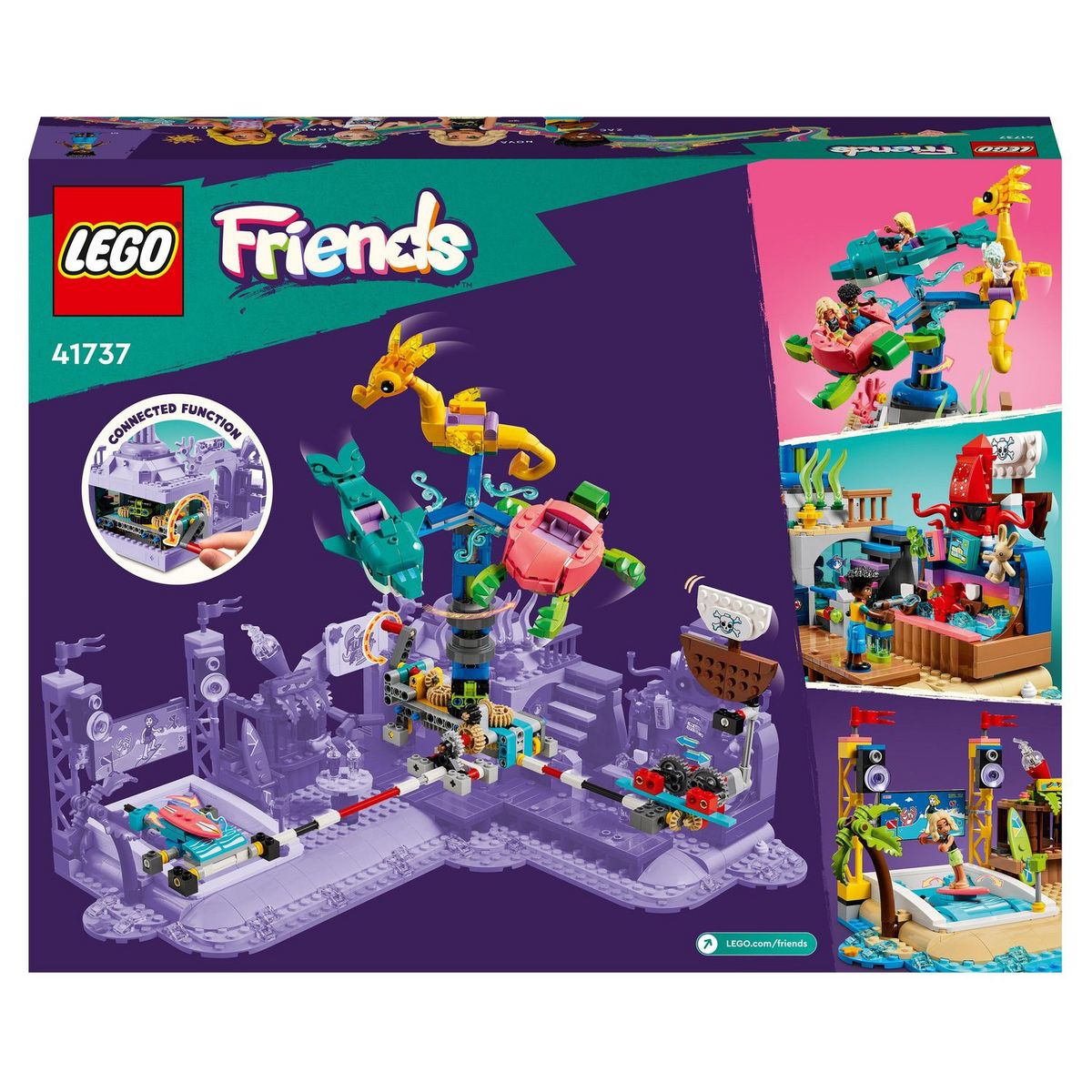 LEGO Friends 41737 - Le Parc d'Attractions à la Plage, Jouet de Construction Avancée, avec Manège et Machine à Vagues et Figurines Dauphin, Tortue, Hippocampe