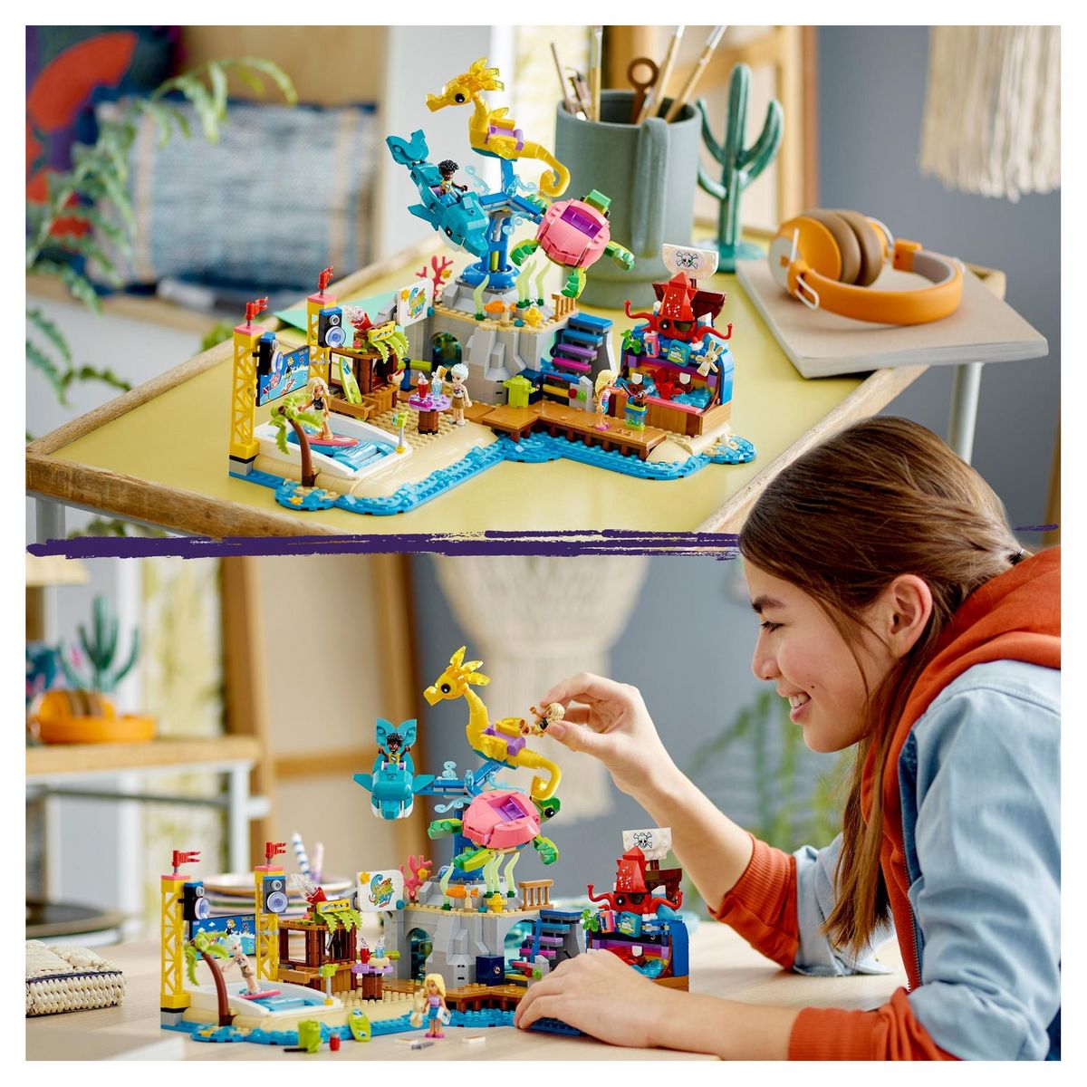 LEGO Friends 41737 - Le Parc d'Attractions à la Plage, Jouet de Construction Avancée, avec Manège et Machine à Vagues et Figurines Dauphin, Tortue, Hippocampe