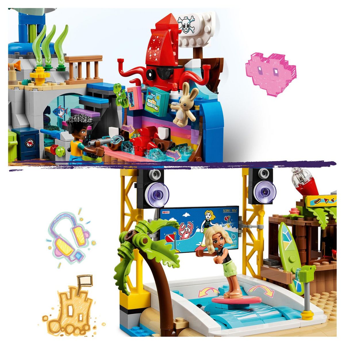 LEGO Friends 41737 - Le Parc d'Attractions à la Plage, Jouet de Construction Avancée, avec Manège et Machine à Vagues et Figurines Dauphin, Tortue, Hippocampe
