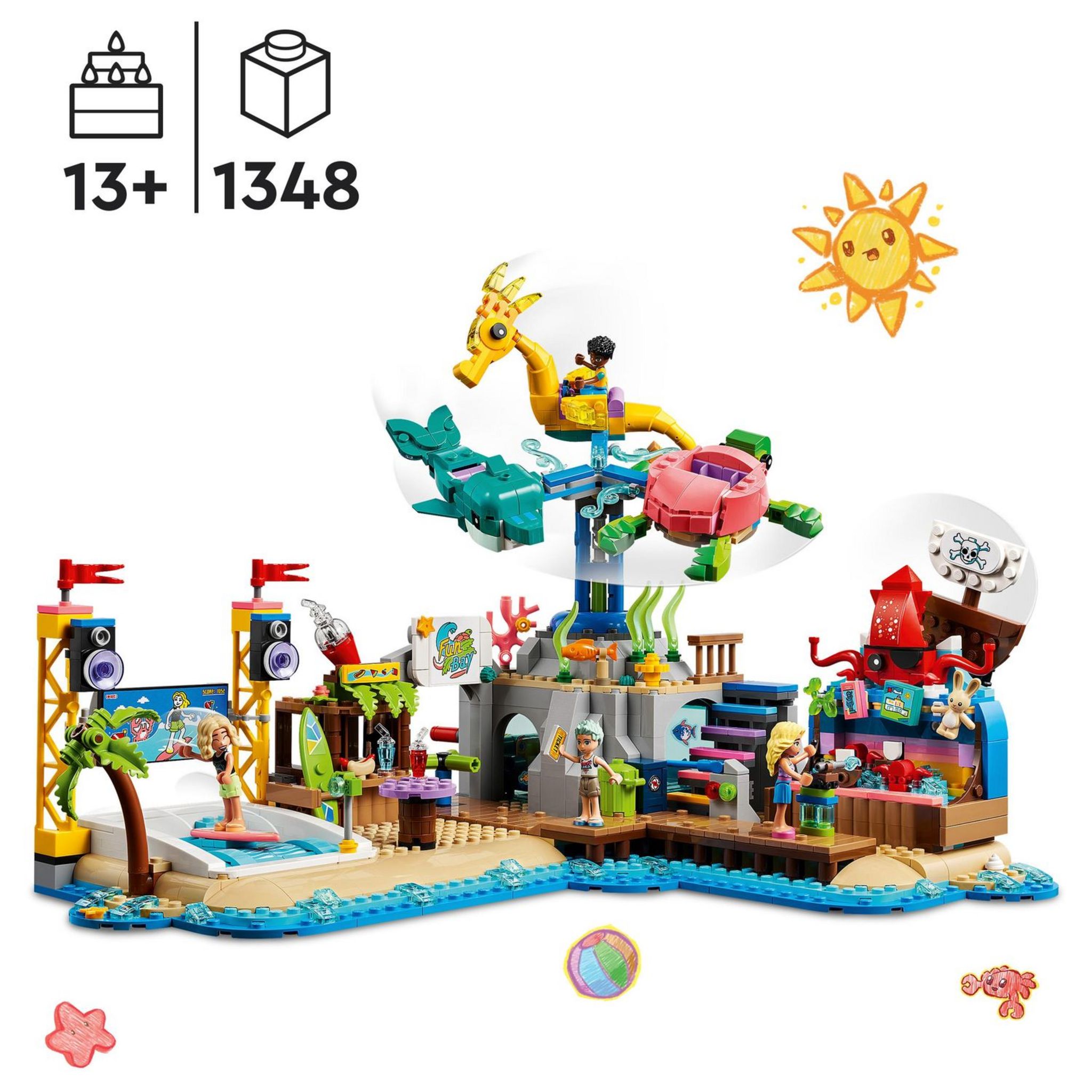 Voir la diapositive 7 : LEGO Friends 41737 - Le Parc d'Attractions à la Plage, Jouet de Construction Avancée, avec Manège et Machine à Vagues et Figurines Dauphin, Tortue, Hippocampe