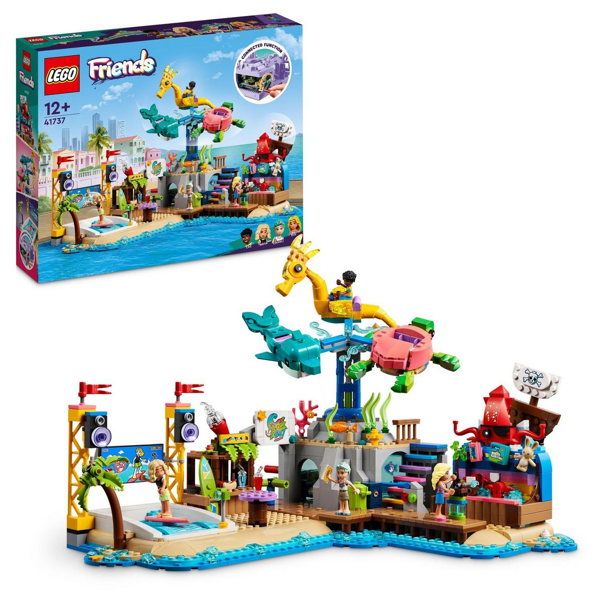 LEGO Friends 41737 - Le Parc d'Attractions à la Plage, Jouet de Construction Avancée, avec Manège et Machine à Vagues et Figurines Dauphin, Tortue, Hippocampe