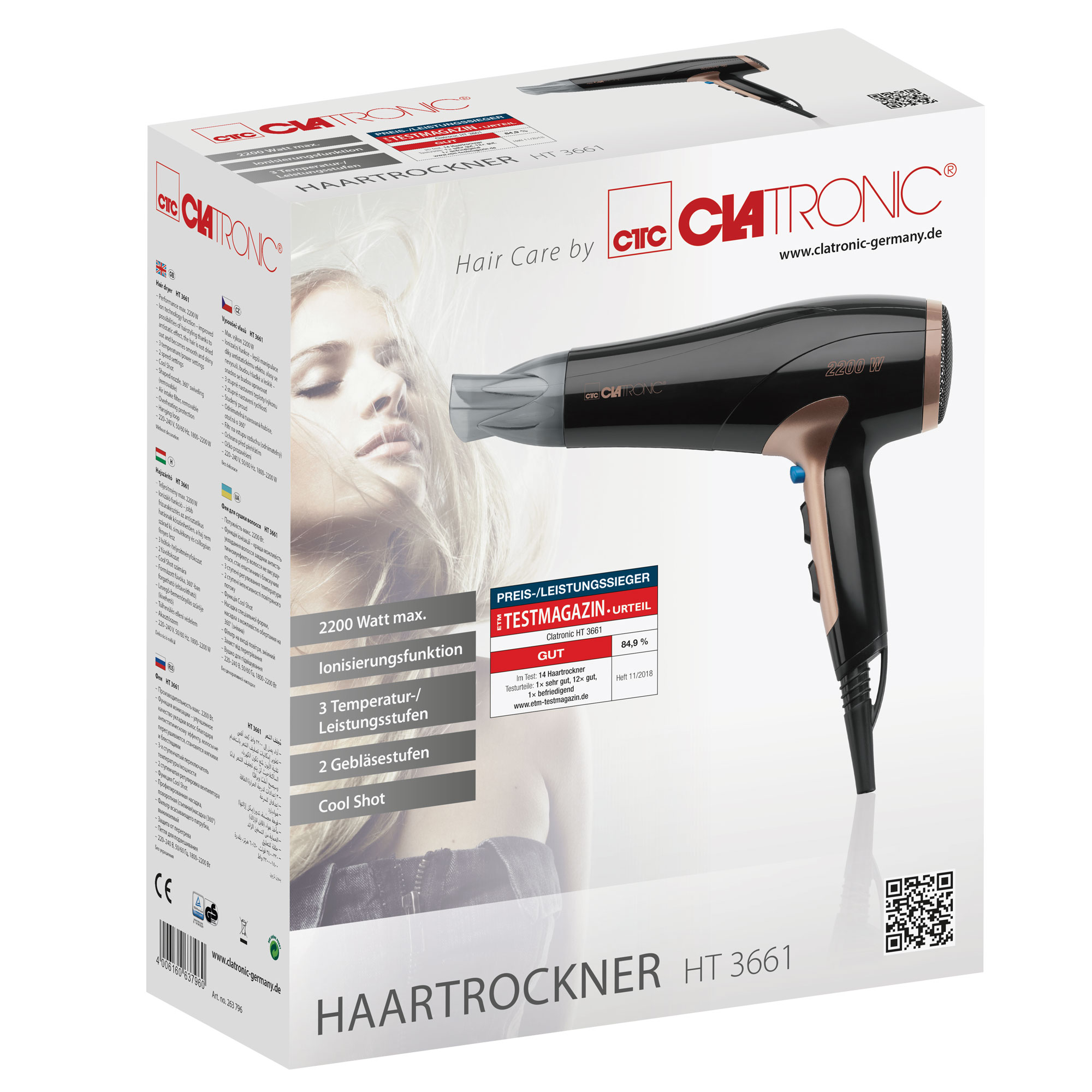 Voir la diapositive 2 : CLATRONIC Sèche cheveux HT3661 - Noir