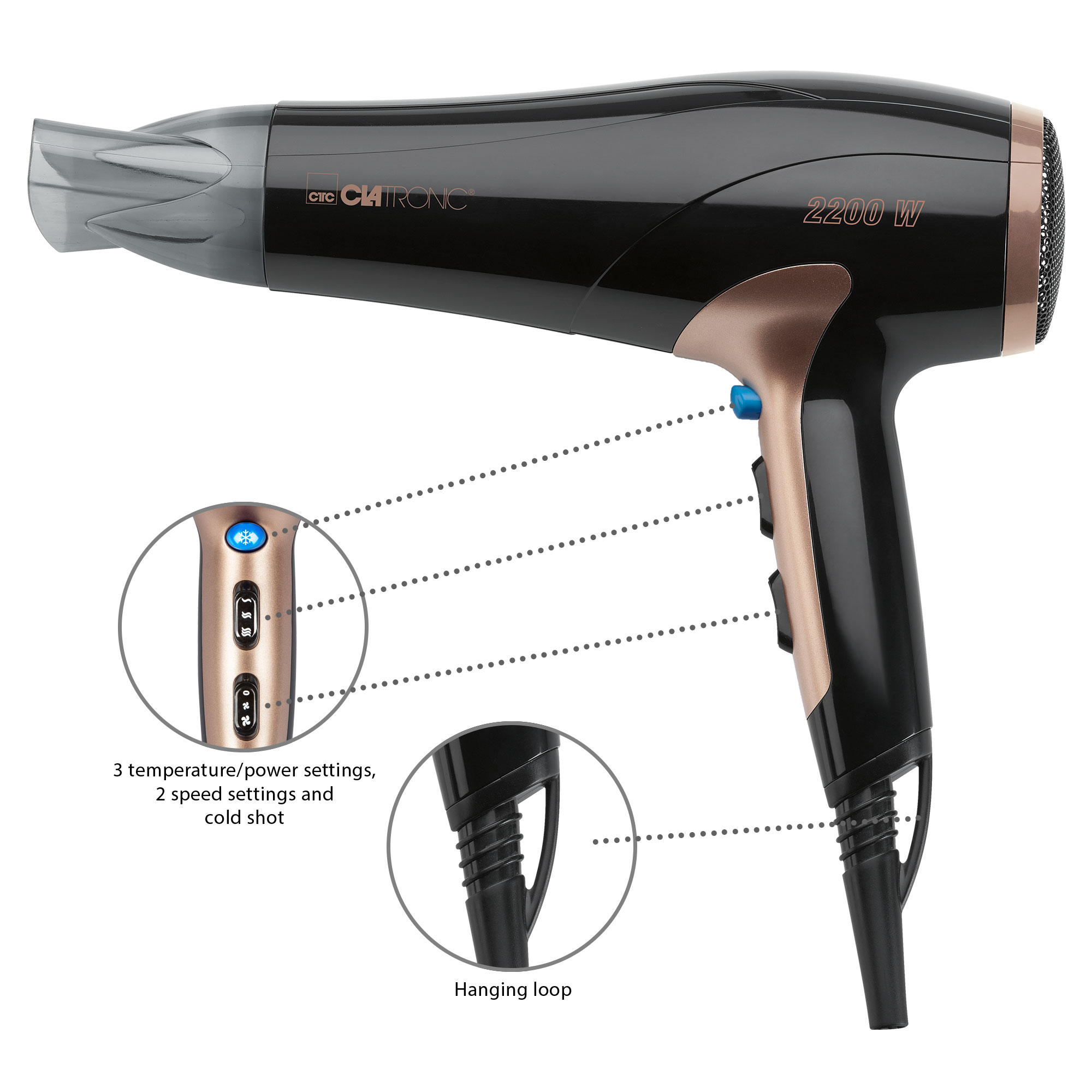 Voir la diapositive 6 : CLATRONIC Sèche cheveux HT3661 - Noir