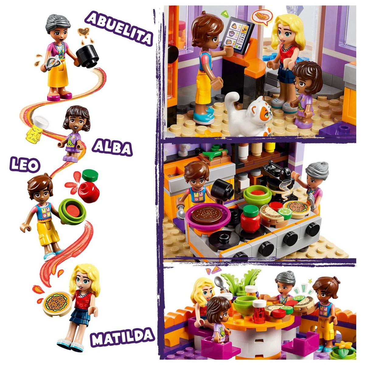 LEGO Friends 41747 - La Cuisine Collective de Heartlake City, Jouet avec Accessoires de Maison, 3 Mini-Poupées plus Figurine Churro le Chat, À Combiner avec le Centre Collectif