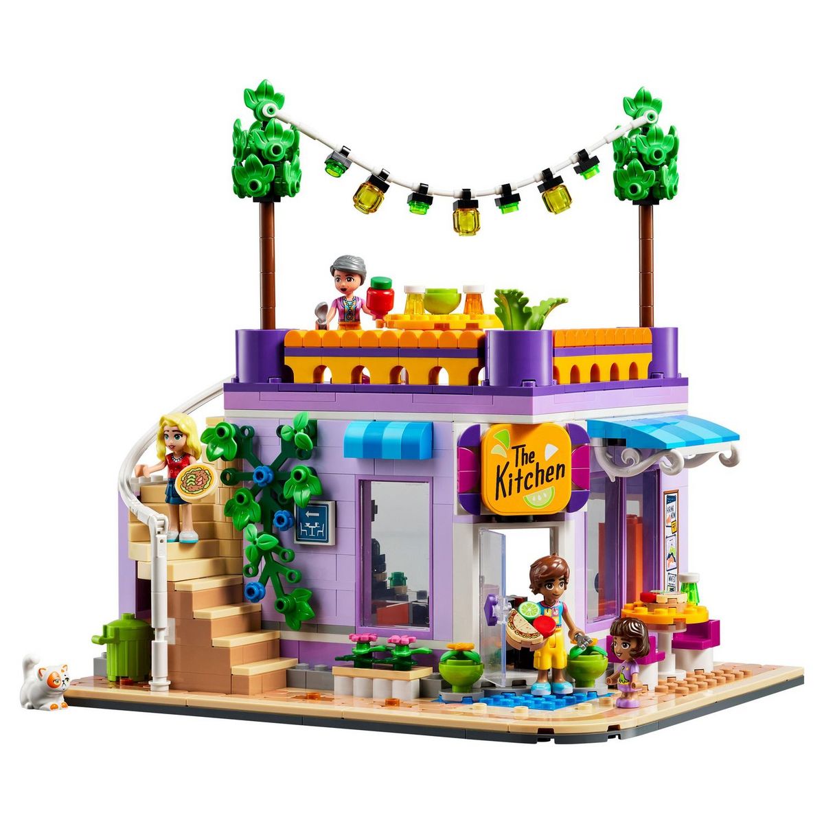 LEGO Friends 41747 - La Cuisine Collective de Heartlake City, Jouet avec Accessoires de Maison, 3 Mini-Poupées plus Figurine Churro le Chat, À Combiner avec le Centre Collectif