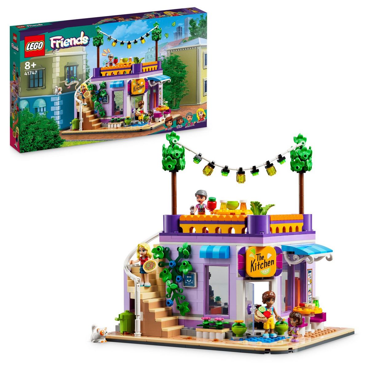 LEGO Friends 41747 - La Cuisine Collective de Heartlake City, Jouet avec Accessoires de Maison, 3 Mini-Poupées plus Figurine Churro le Chat, À Combiner avec le Centre Collectif