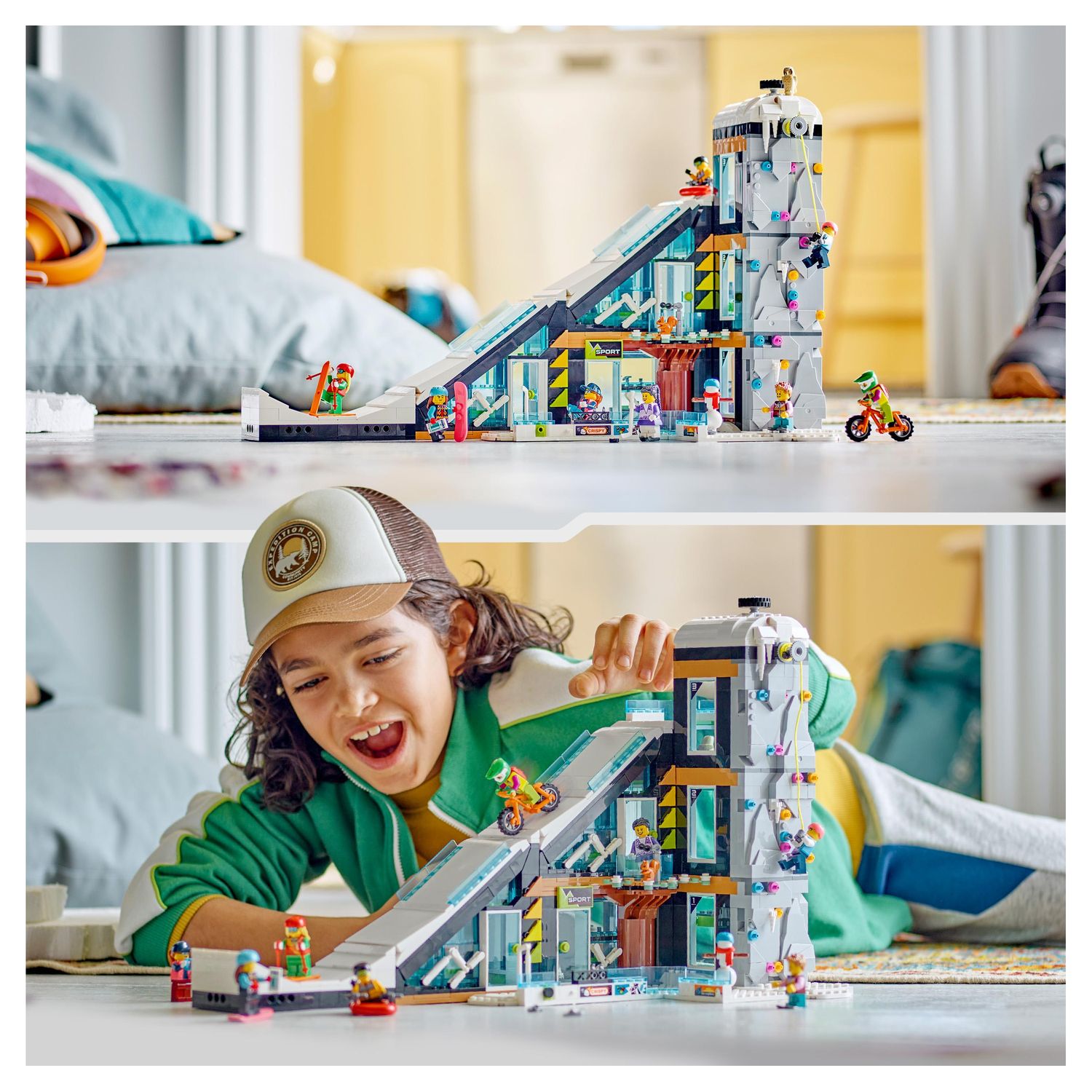 Voir la diapositive 3 : LEGO City 60366 - Le Complexe de Ski et d'Escalade, Jouet de Construction Modulaire à 3 Niveaux avec Magasin d'Hiver, Café, Remontée Mécanique et 8 Minifigurines