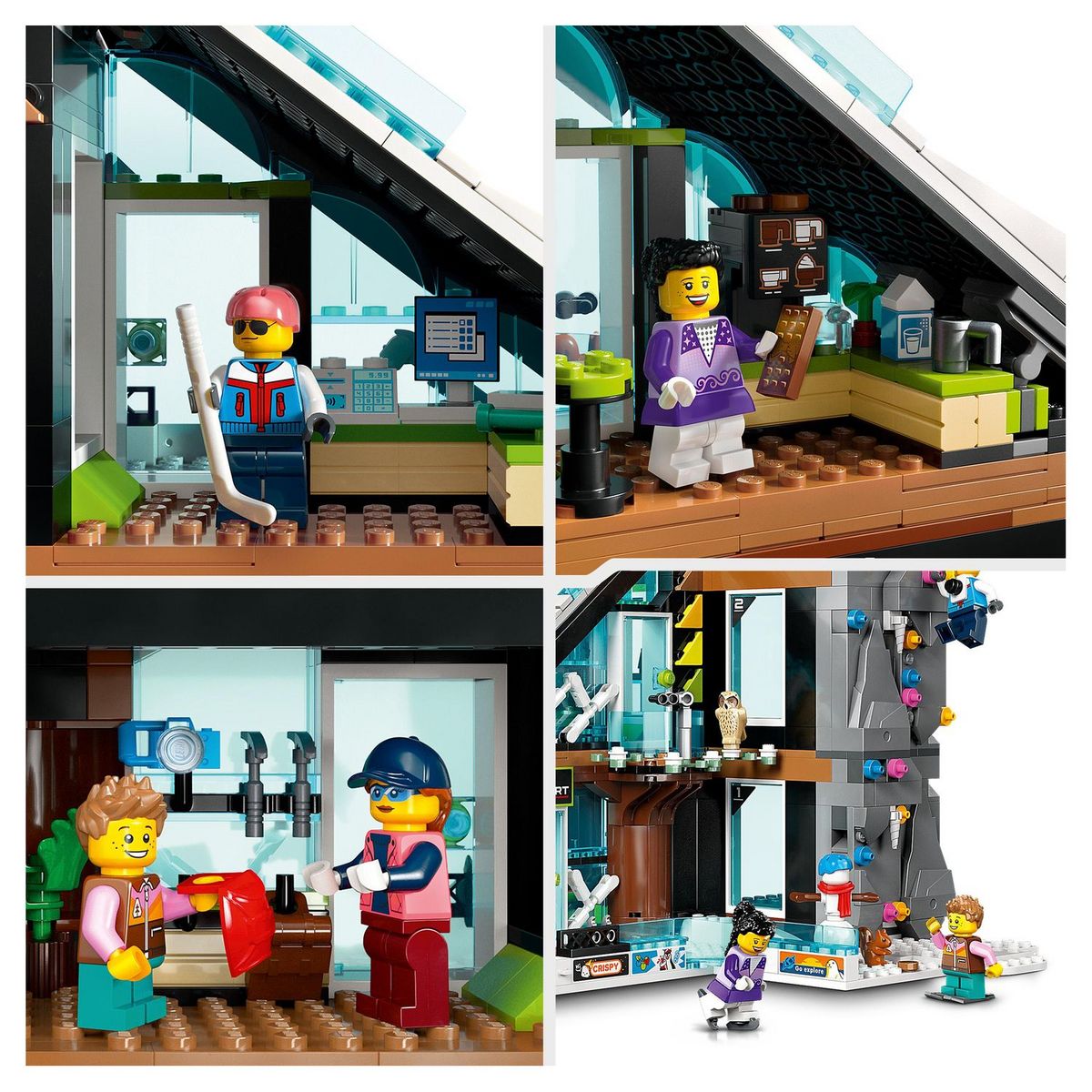 LEGO City 60366 - Le Complexe de Ski et d'Escalade, Jouet de Construction Modulaire à 3 Niveaux avec Magasin d'Hiver, Café, Remontée Mécanique et 8 Minifigurines