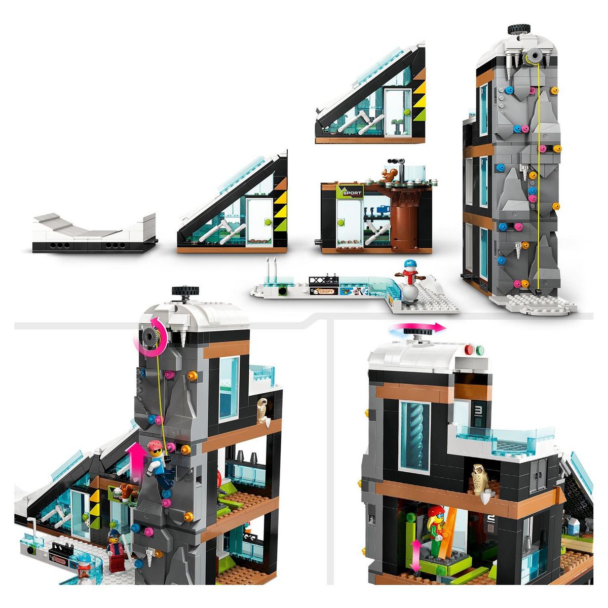 LEGO City 60366 - Le Complexe de Ski et d'Escalade, Jouet de Construction Modulaire à 3 Niveaux avec Magasin d'Hiver, Café, Remontée Mécanique et 8 Minifigurines