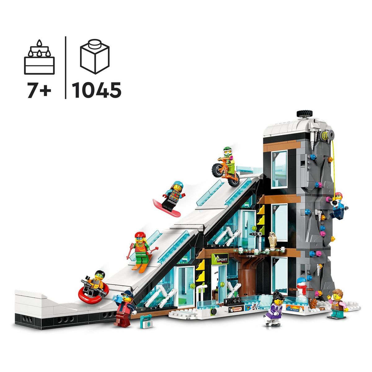 LEGO City 60366 - Le Complexe de Ski et d'Escalade, Jouet de Construction Modulaire à 3 Niveaux avec Magasin d'Hiver, Café, Remontée Mécanique et 8 Minifigurines