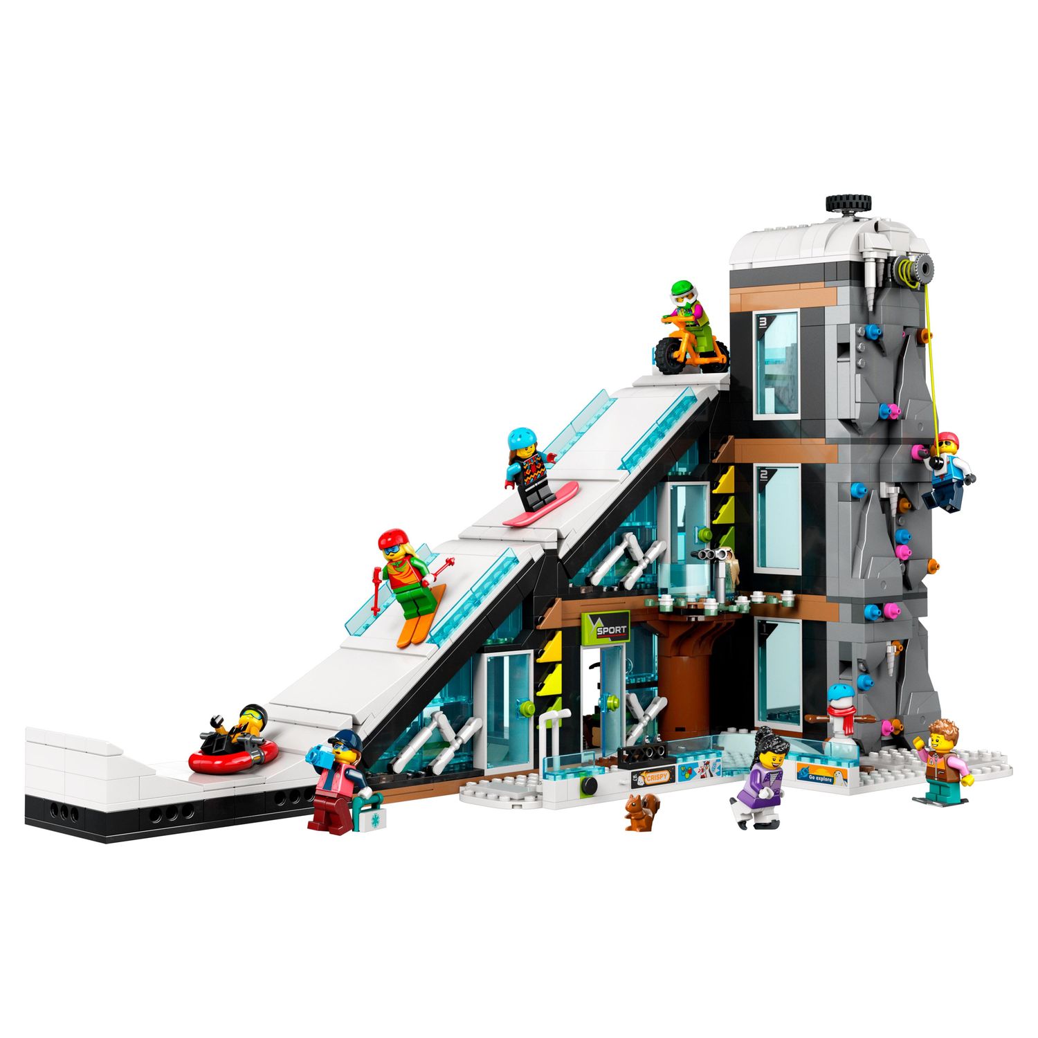Voir la diapositive 8 : LEGO City 60366 - Le Complexe de Ski et d'Escalade, Jouet de Construction Modulaire à 3 Niveaux avec Magasin d'Hiver, Café, Remontée Mécanique et 8 Minifigurines