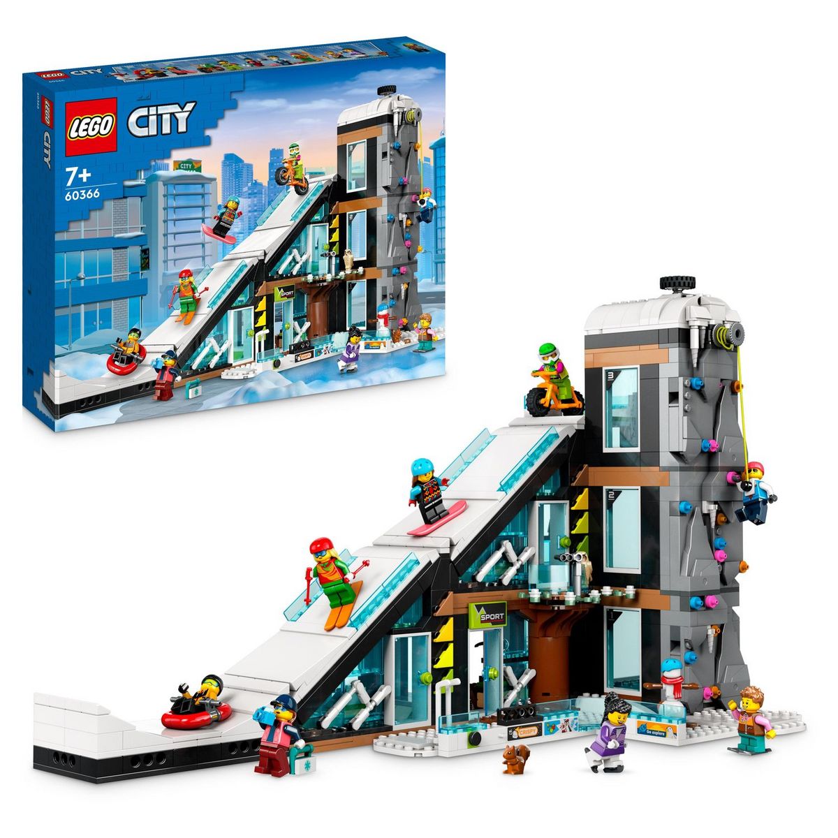 LEGO City 60366 - Le Complexe de Ski et d'Escalade, Jouet de Construction Modulaire à 3 Niveaux avec Magasin d'Hiver, Café, Remontée Mécanique et 8 Minifigurines
