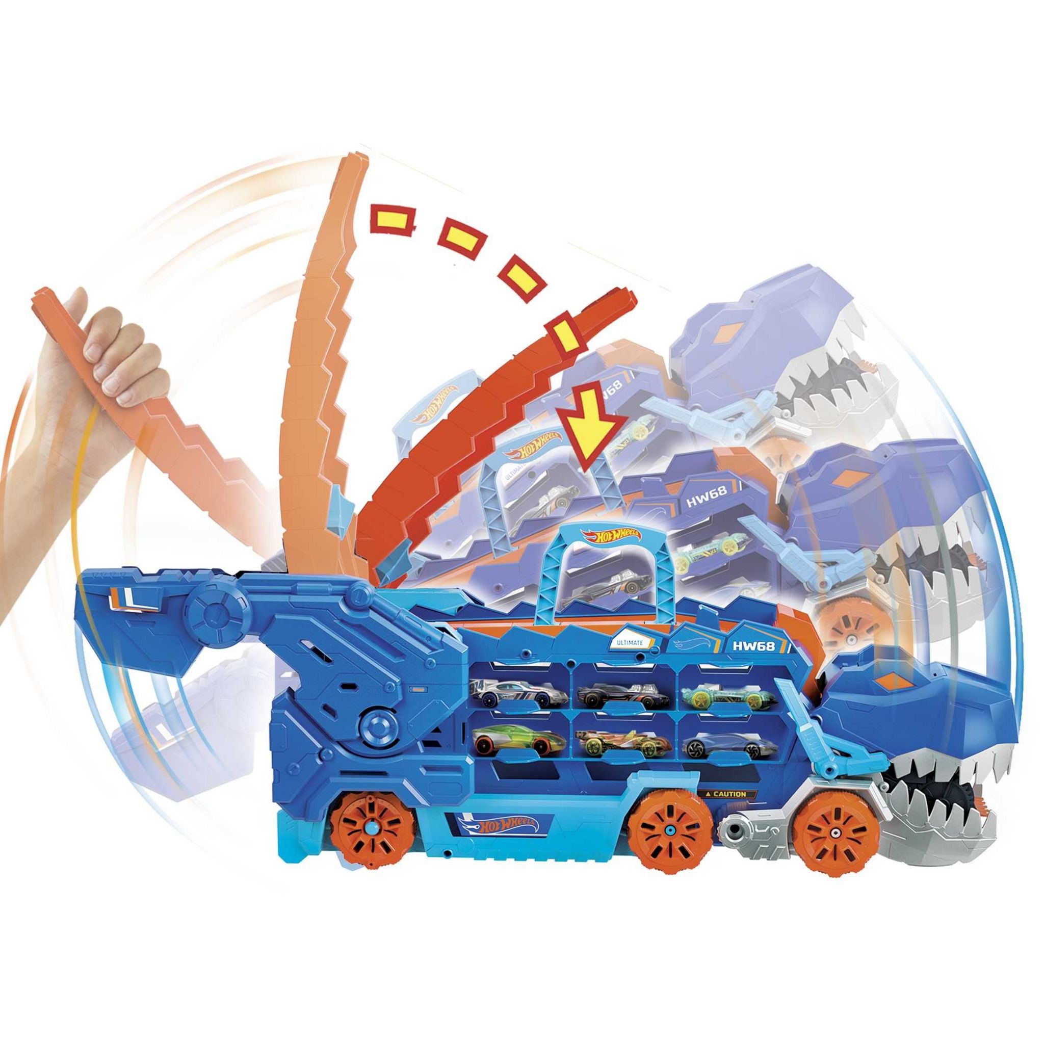 Voir la diapositive 2 : MATTEL Méga Transporteur Dino - Hot Wheels