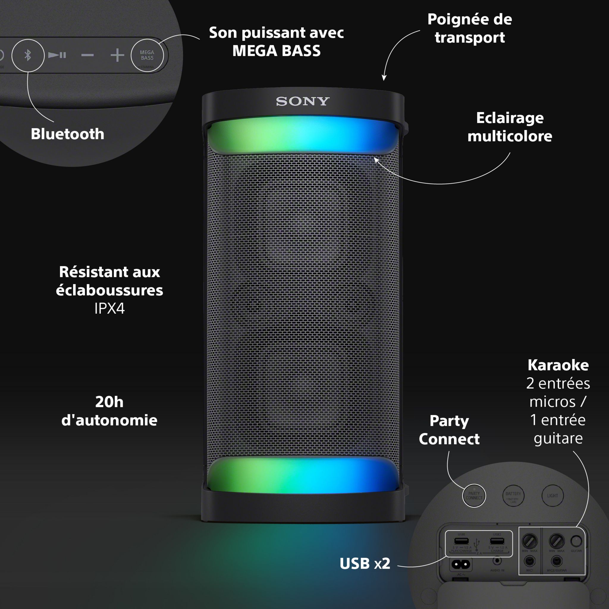 Voir la diapositive 12 : SONY Enceinte de soirée Bluetooth SRS XP500 - Noir