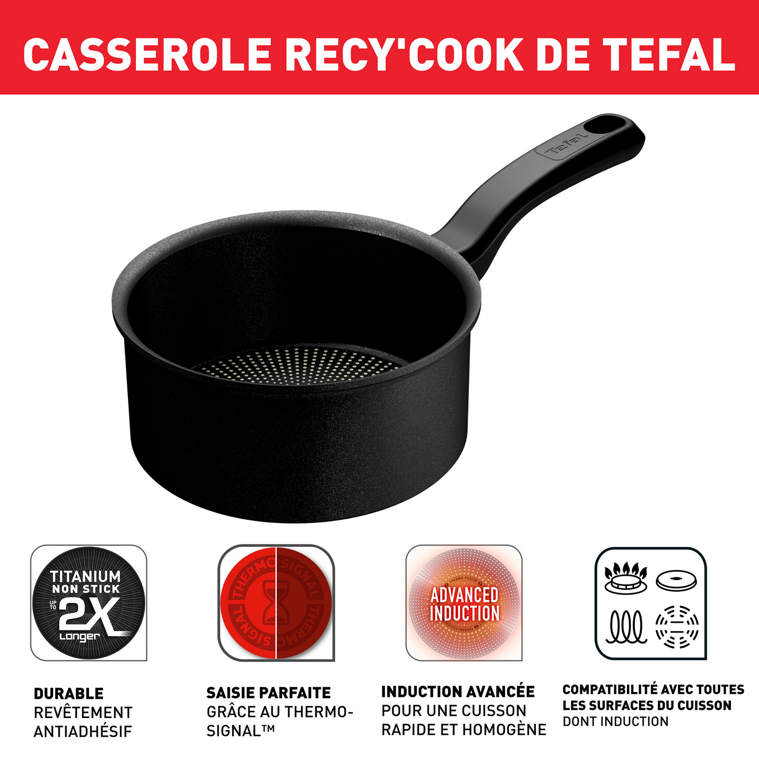Voir la diapositive 2 : TEFAL Casserole 16cm tous feux dont induction RECYCOOK