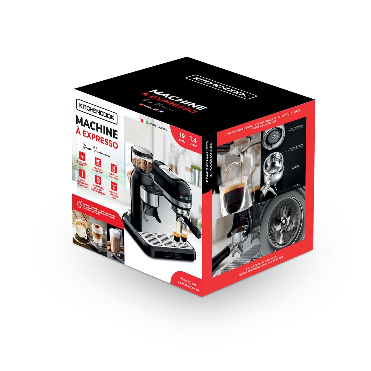KITCHENCOOK Machine à café expresso avec broyeur BIG VENICE - Noir