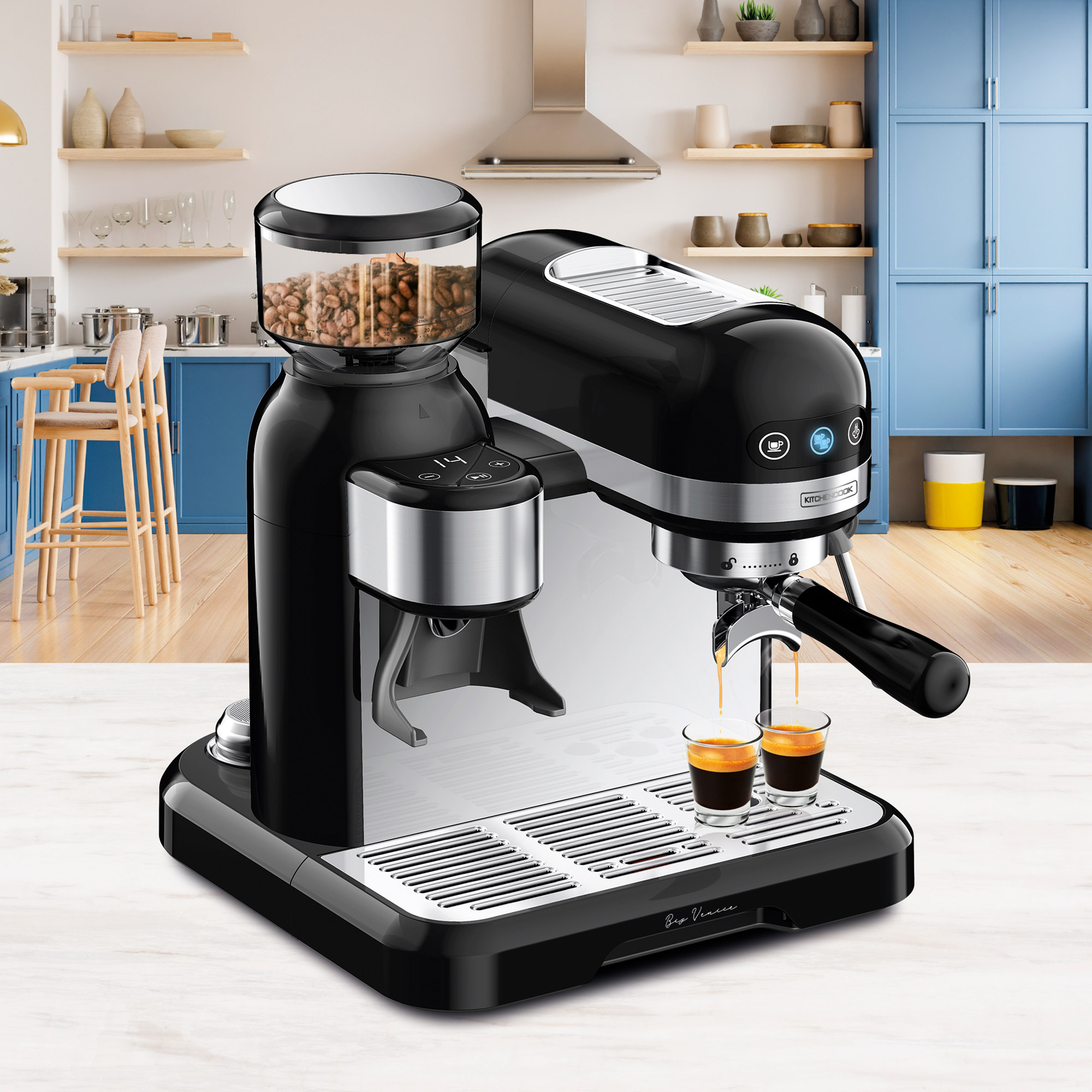 Voir la diapositive 5 : KITCHENCOOK Machine à café expresso avec broyeur BIG VENICE - Noir
