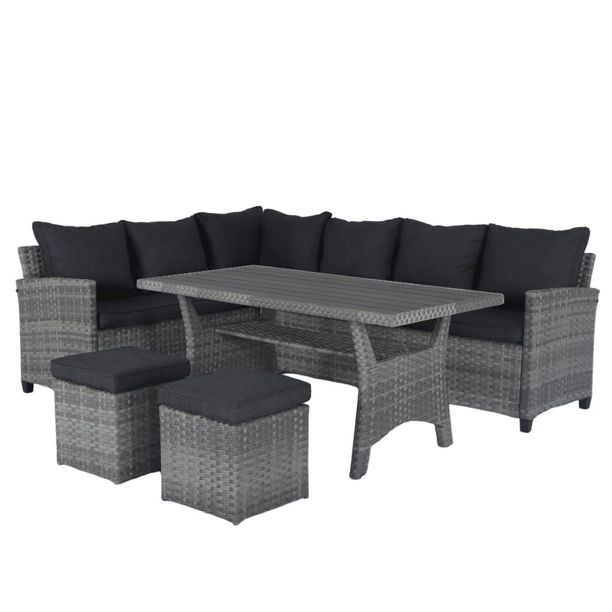 GARDENSTAR Salon de jardin - 6 places - Acier et revêtement tressé - Gris