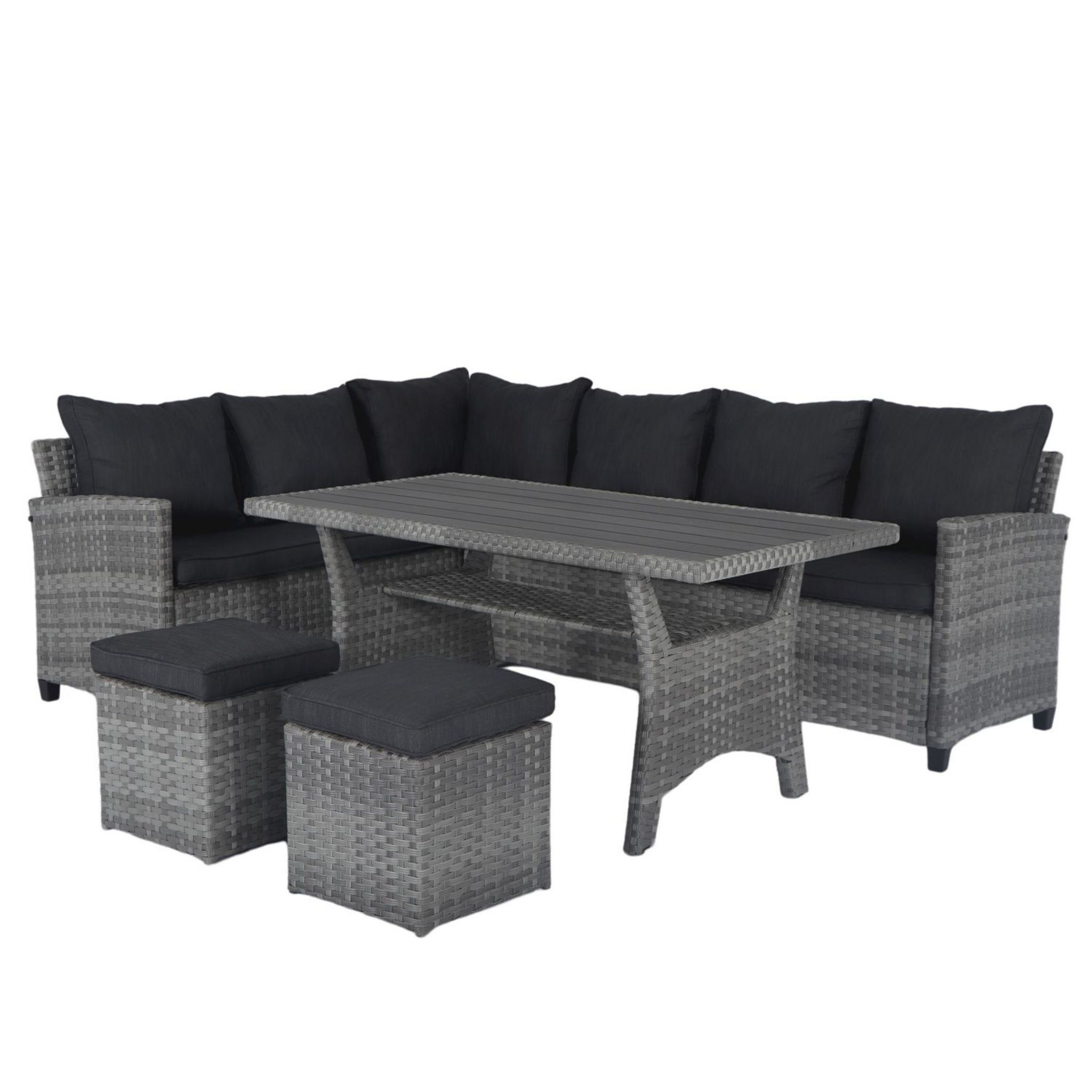 Voir la diapositive 2 : GARDENSTAR Salon de jardin - 6 places - Acier et revêtement tressé - Gris