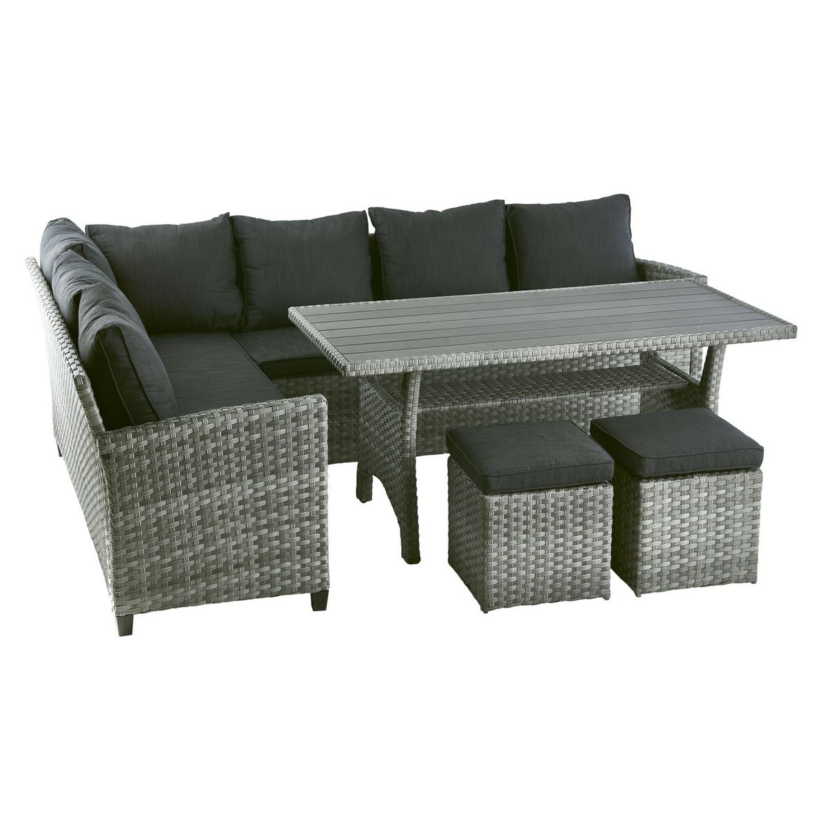 GARDENSTAR Salon de jardin - 6 places - Acier et revêtement tressé - Gris