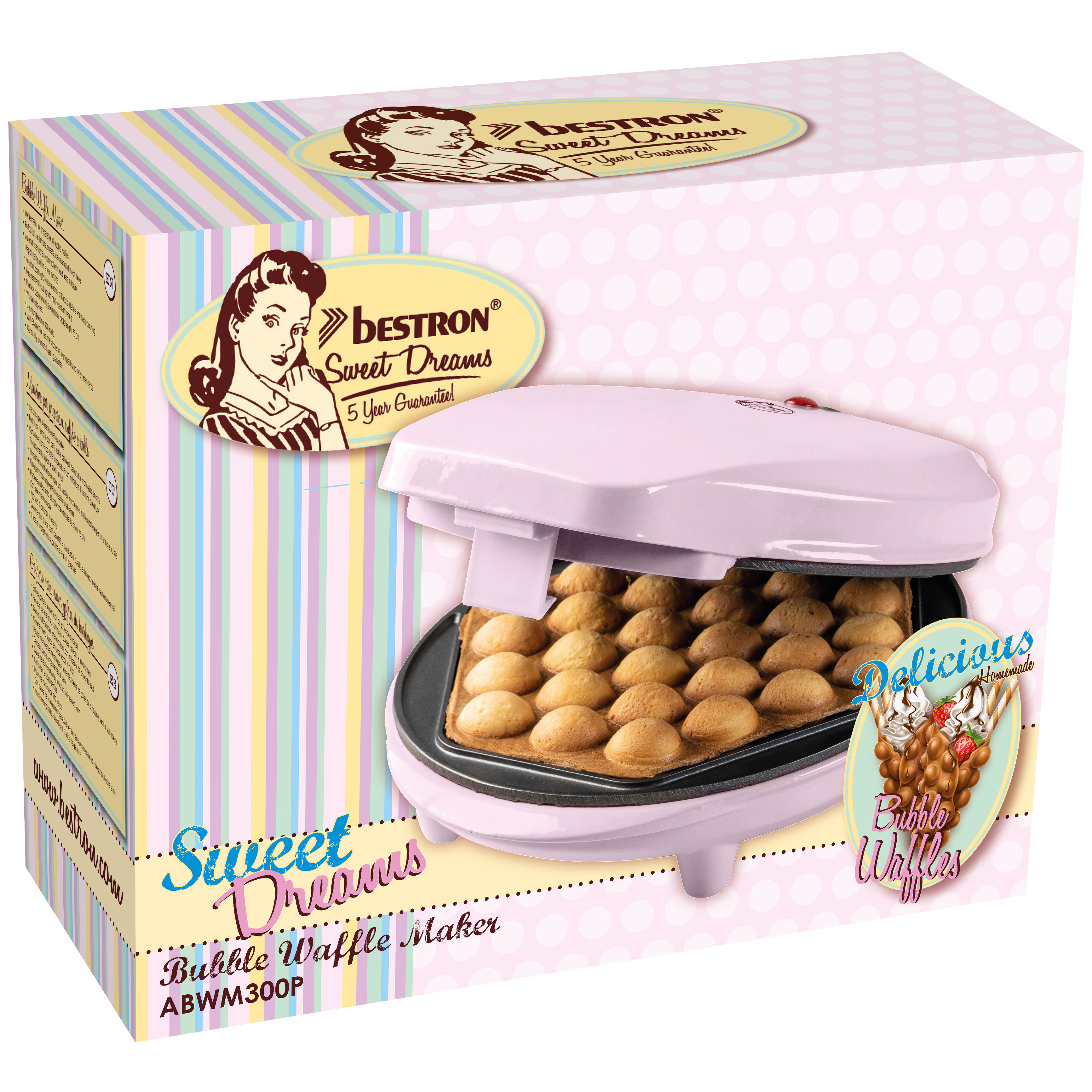 Voir la diapositive 4 : BESTRON Gaufrier à bulles ABWM300P - Rose