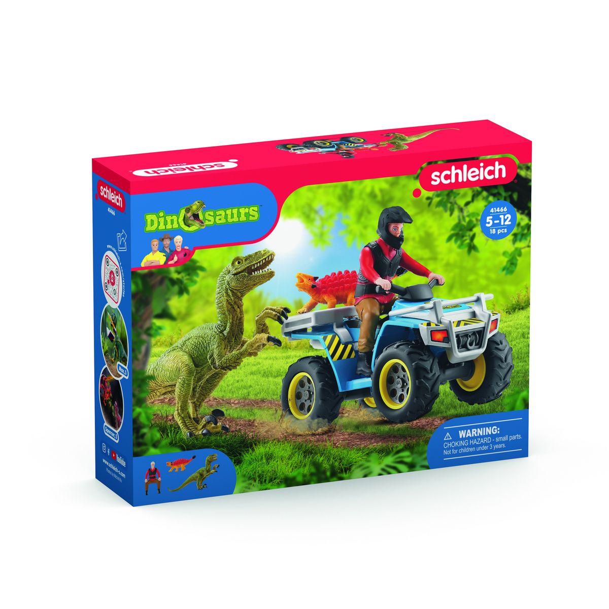 SCHLEICH Fuite sur quad face au vélociraptor