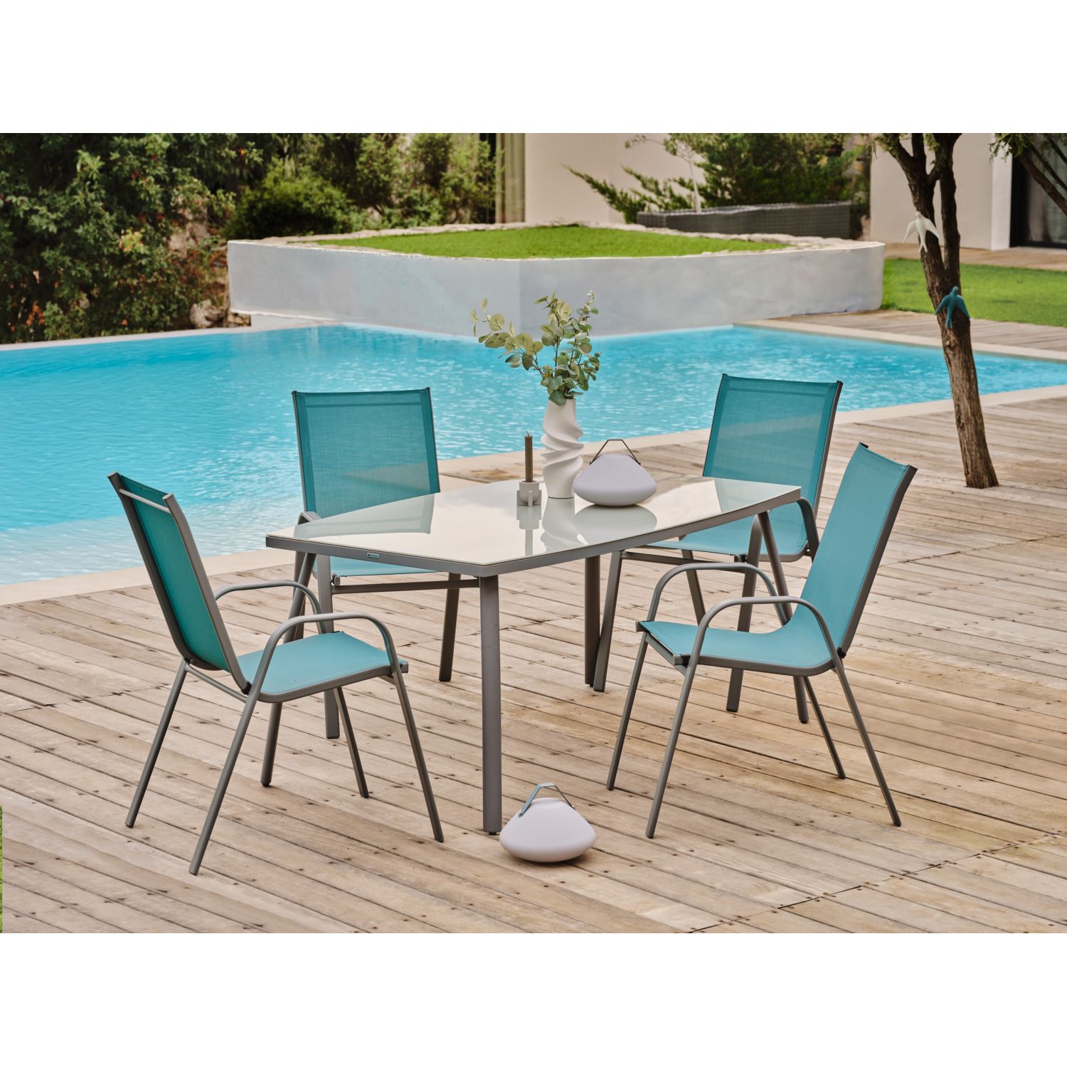 Voir la diapositive 2 : Fauteuil de jardin - Textilène et acier - Crépuscule
