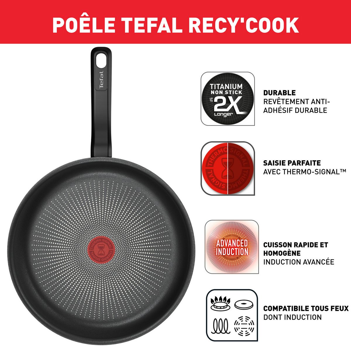 TEFAL Poêle 22cm tous feux dont induction RECYCOOK