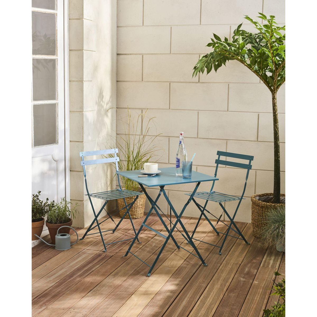 GARDENSTAR Table de jardin de jardin carrée pliable - 2 places - Acier - Crépuscule