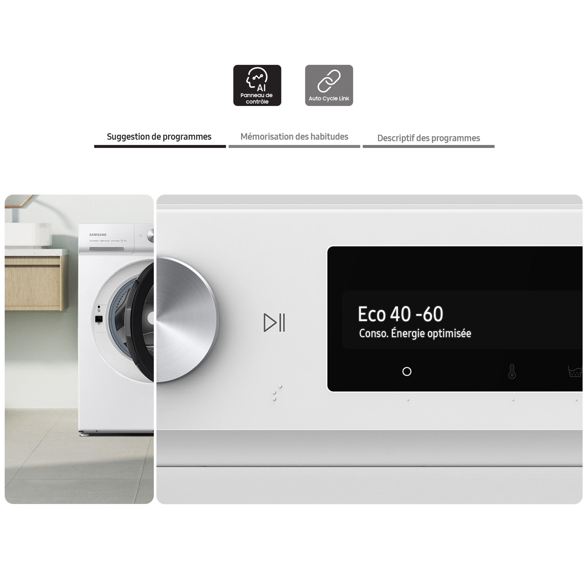 Voir la diapositive 14 : SAMSUNG Lave linge hublot à induction WW11BB744DGW, 11 kg, 1400 T/min, A