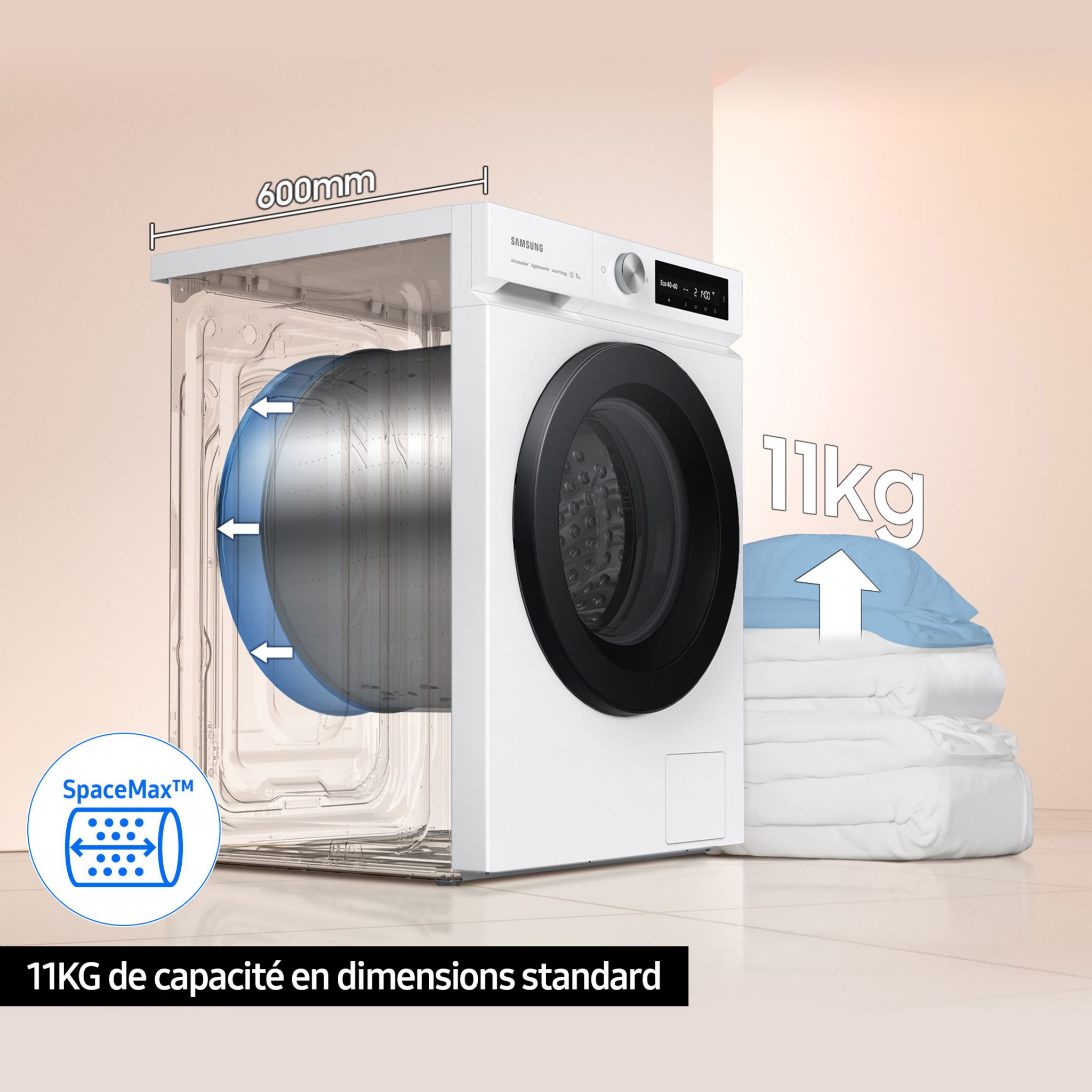 Voir la diapositive 17 : SAMSUNG Lave linge hublot à induction WW11BB744DGW, 11 kg, 1400 T/min, A