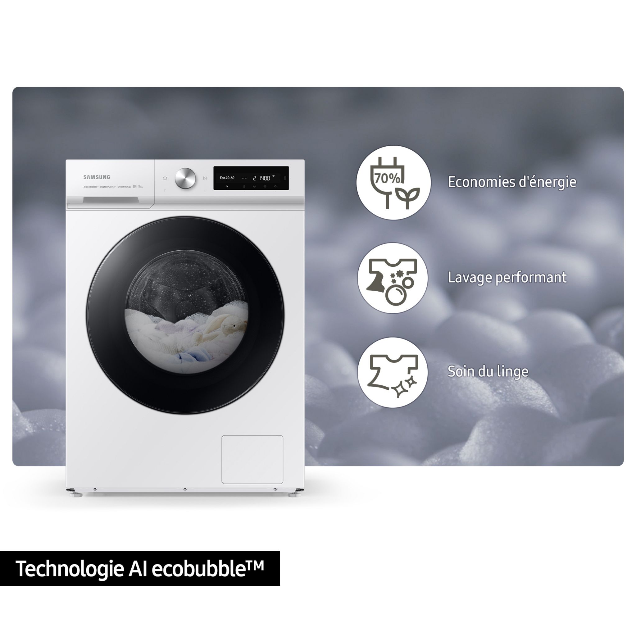 Voir la diapositive 19 : SAMSUNG Lave linge hublot à induction WW11BB744DGW, 11 kg, 1400 T/min, A