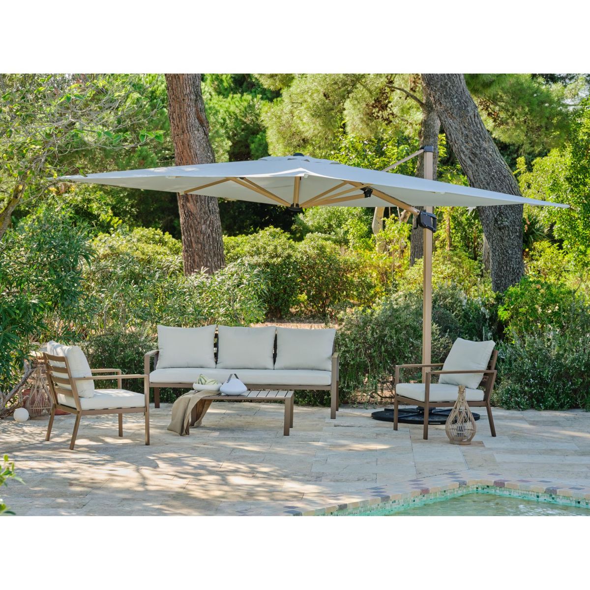 GARDENSTAR Salon de jardin - 5 places - Aluminium - Aspect bois
