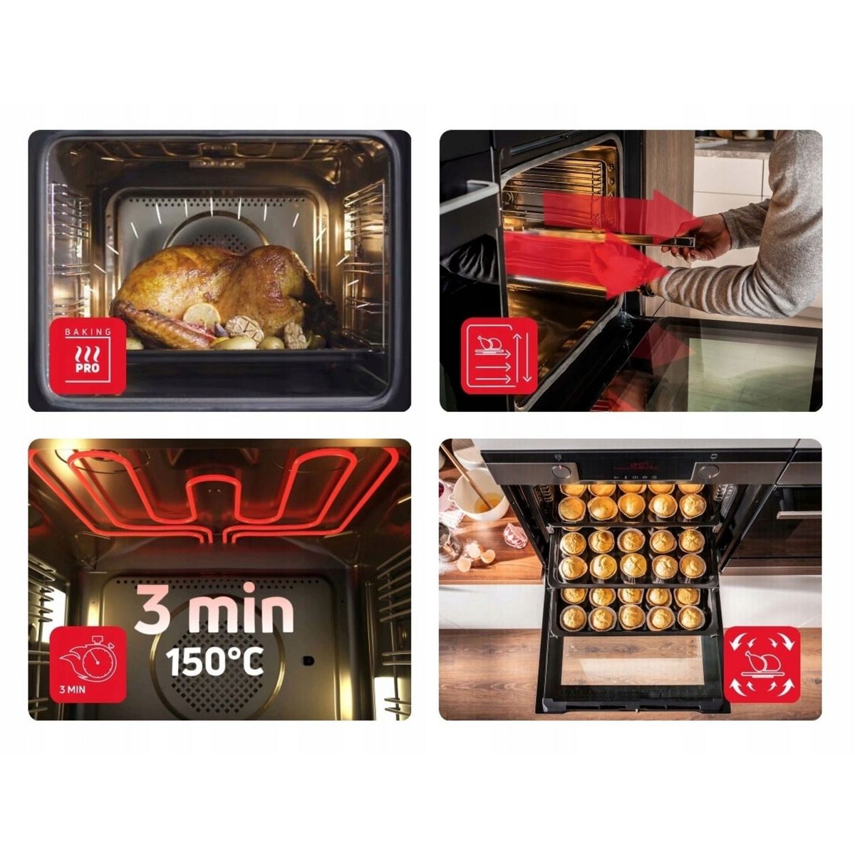 AMICA Four encastrable ED375171B-FTYPE, 77 L, Multifonction, Chaleur tournante, Nettoyage hydrolyse, A