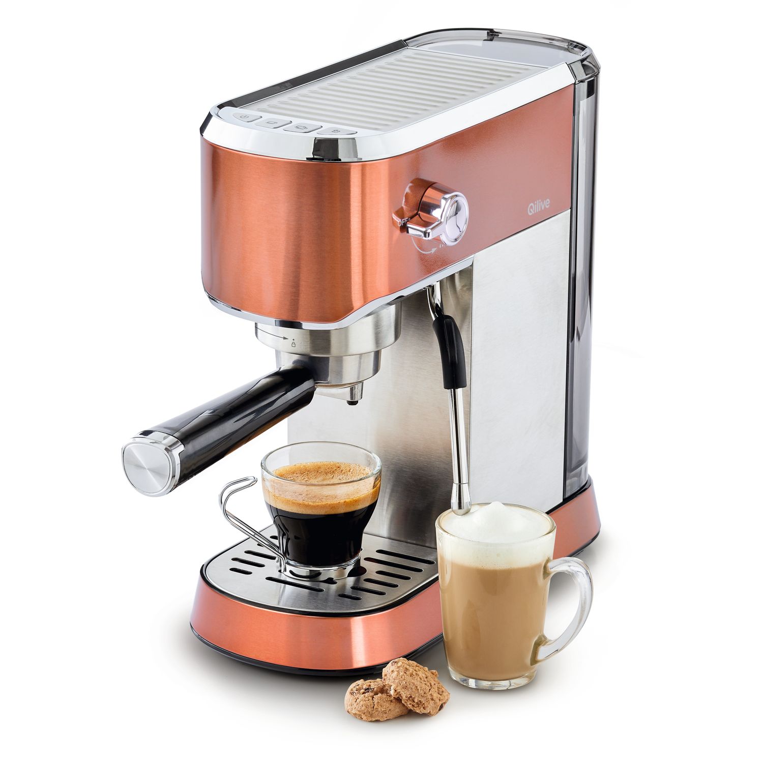 Voir la diapositive 1 : QILIVE Machine à café espresso manuelle compacte Q.5724 - Cuivre