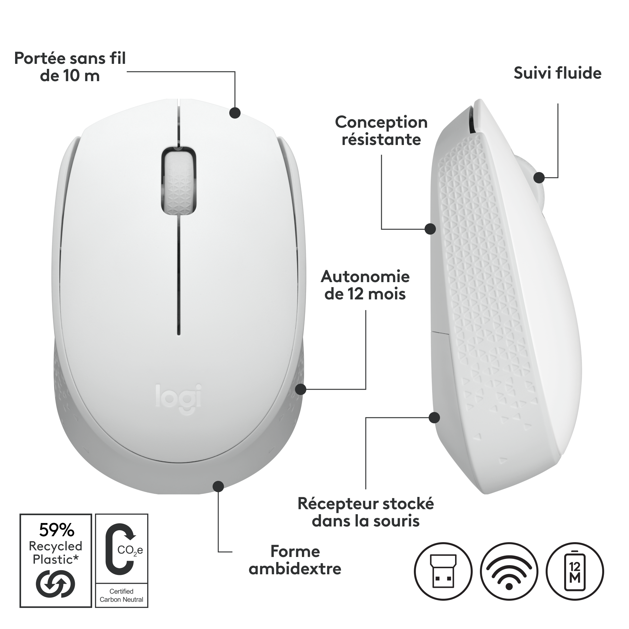 Voir la diapositive 2 : LOGITECH Souris M171 - Blanche