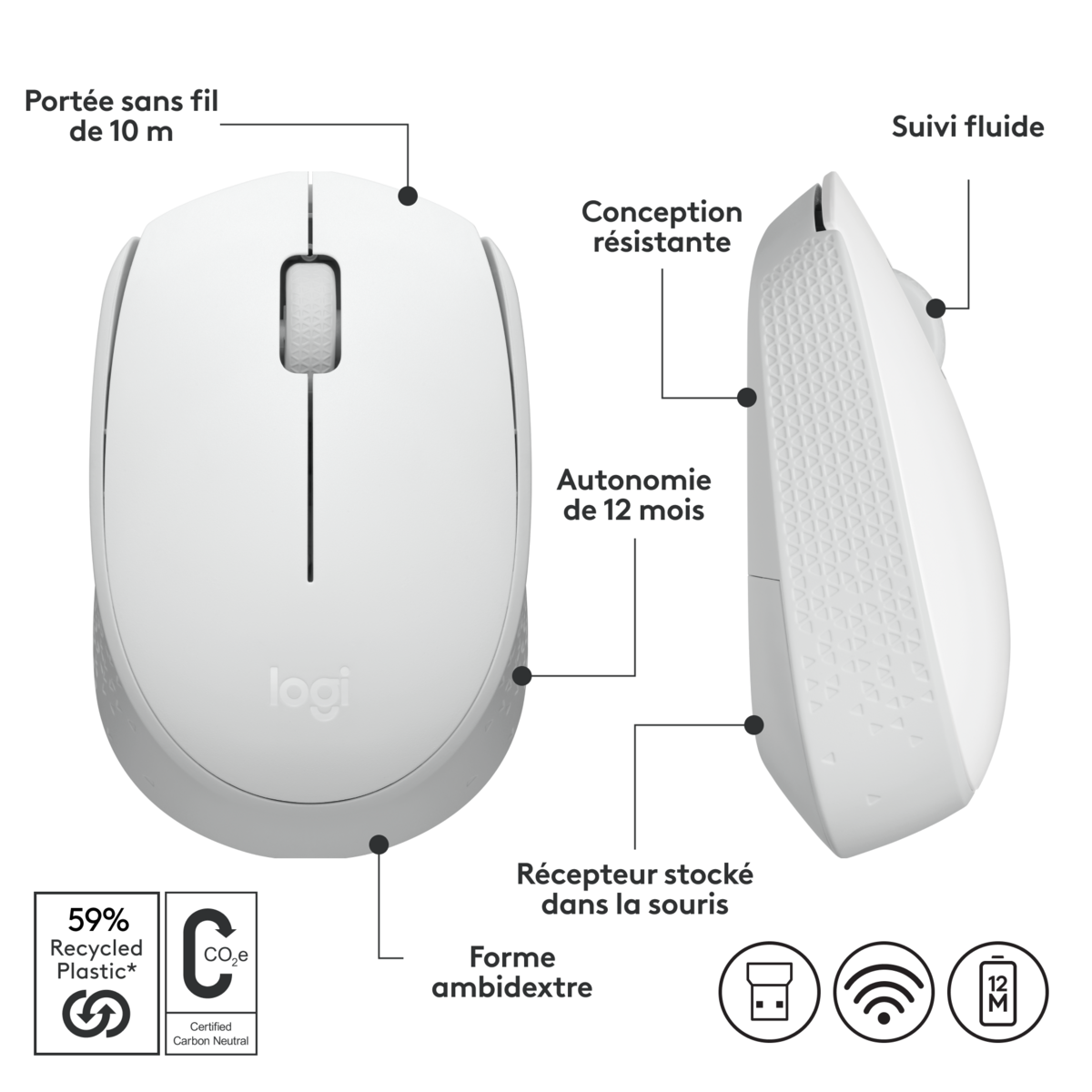 LOGITECH Souris M171 - Blanche