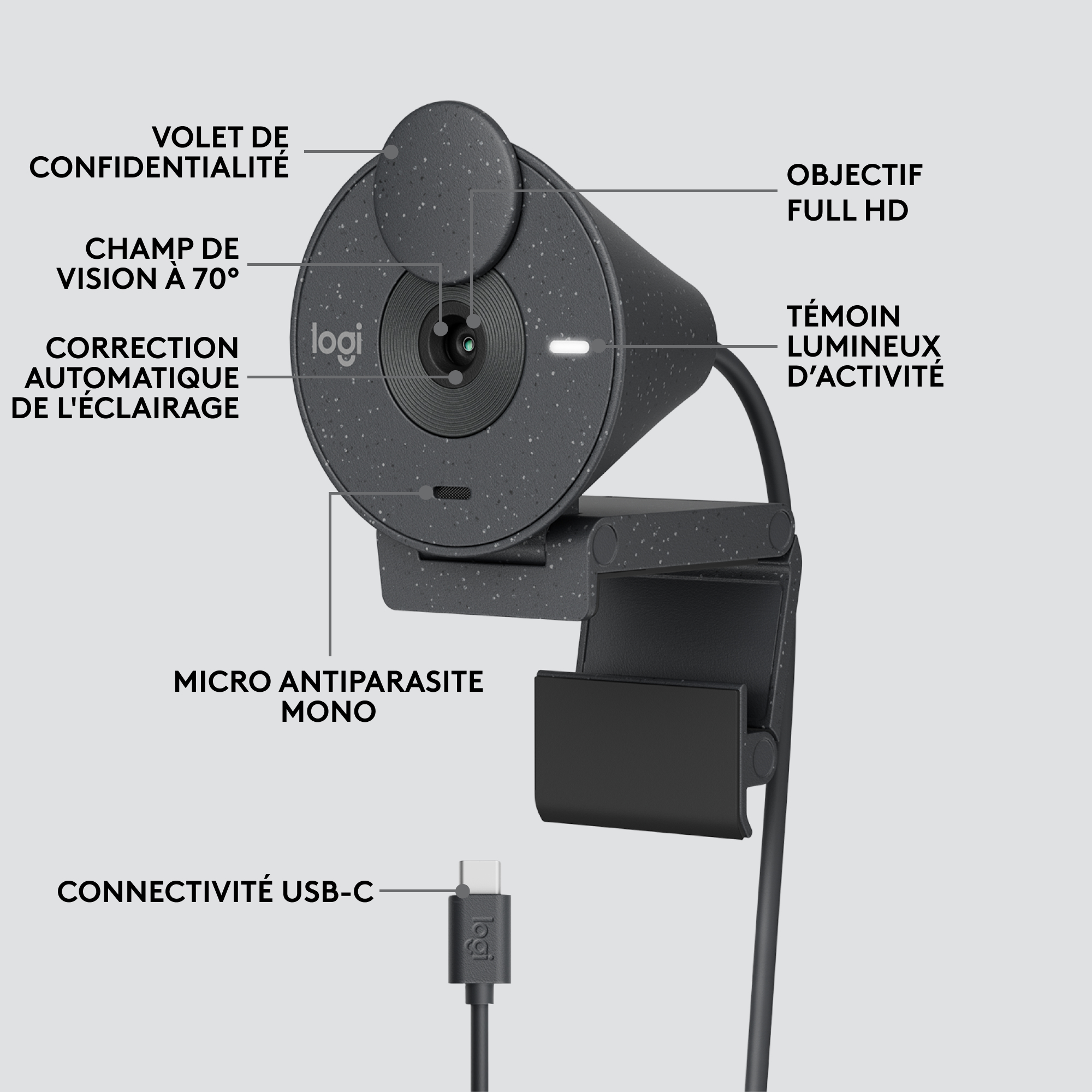 Voir la diapositive 3 : LOGITECH Webcam Brio 300 - Noir